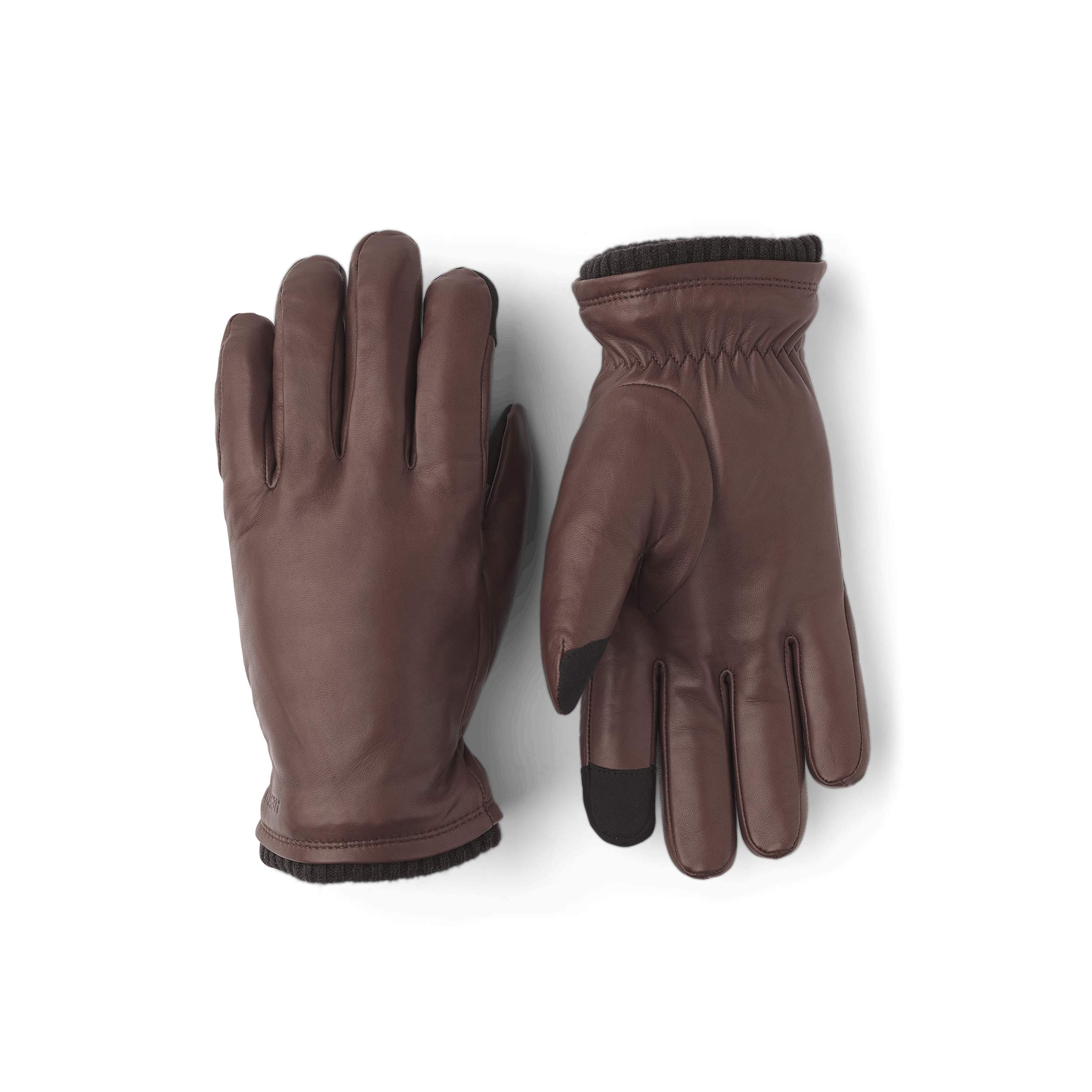 Brauner maschinengenähter Lederhandschuh aus Haarschafleder mit Strickbündchen
 (1 oder 4)