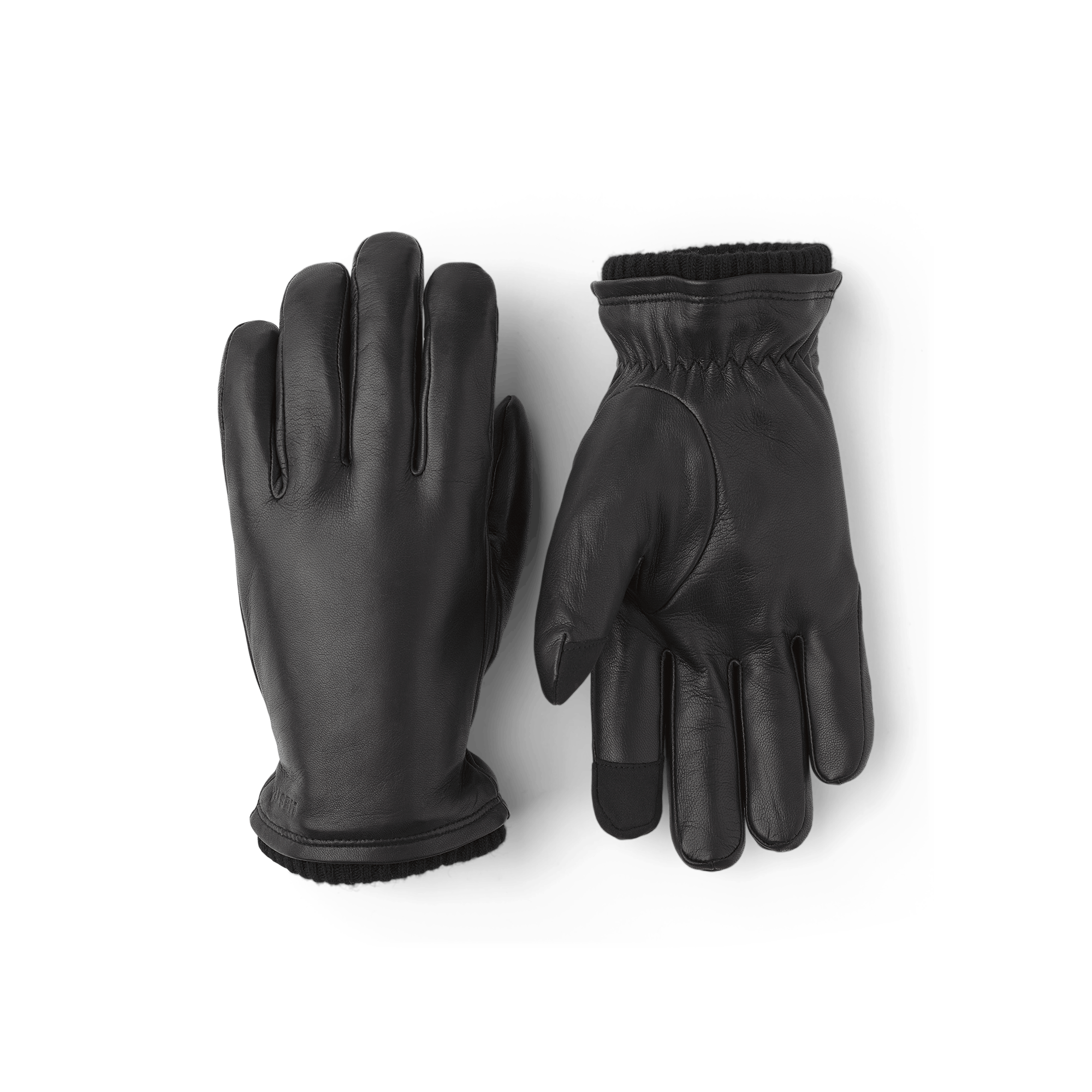 Schwarzer maschinengenähter Lederhandschuh aus Haarschafleder mit Strickbündchen
(1 oder 4)