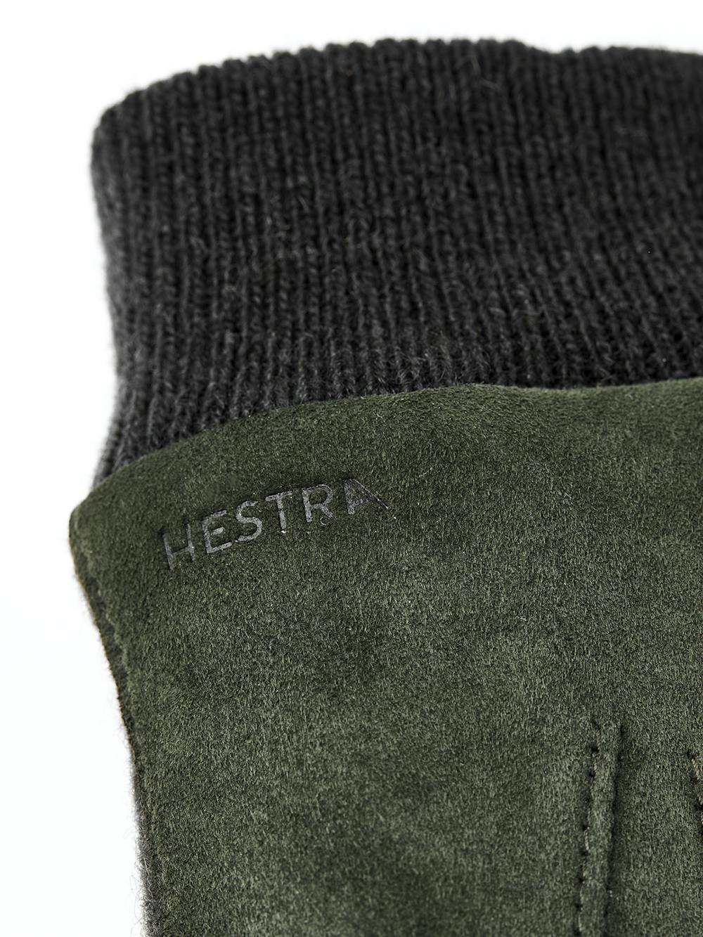 Dark green machine-sewn suede glove with knitted cuff and sides
(2 of 4)
