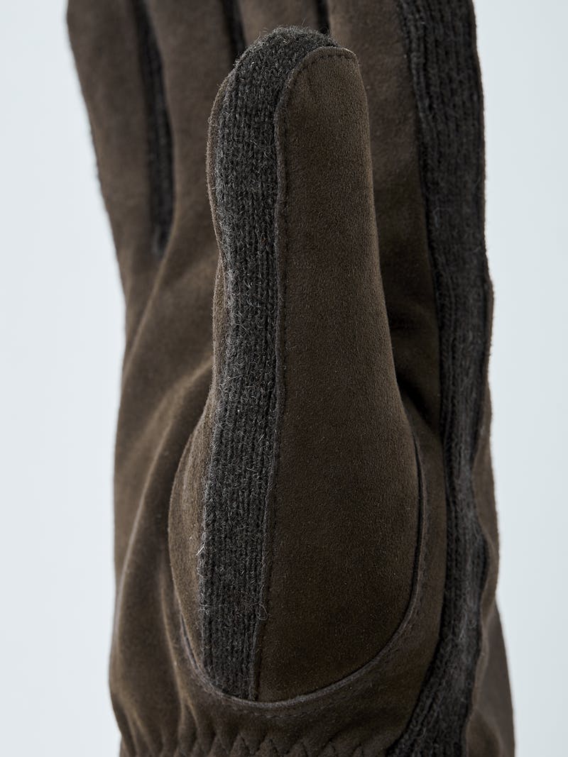 Dark brown machine-sewn suede glove with knitted cuff and sides
 (4 of 4)