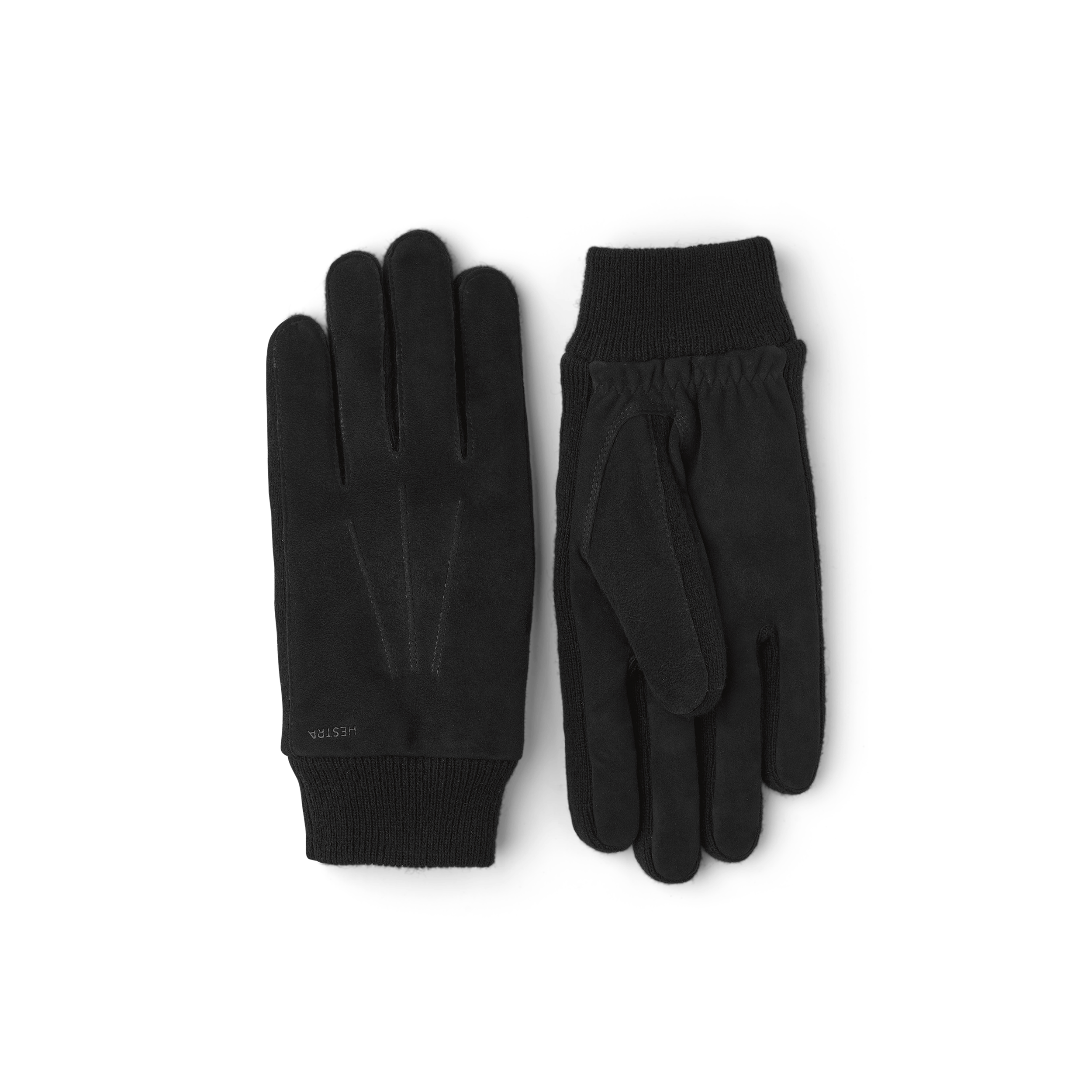Black machine-sewn suede glove with knitted cuff and sides
(1 of 4)