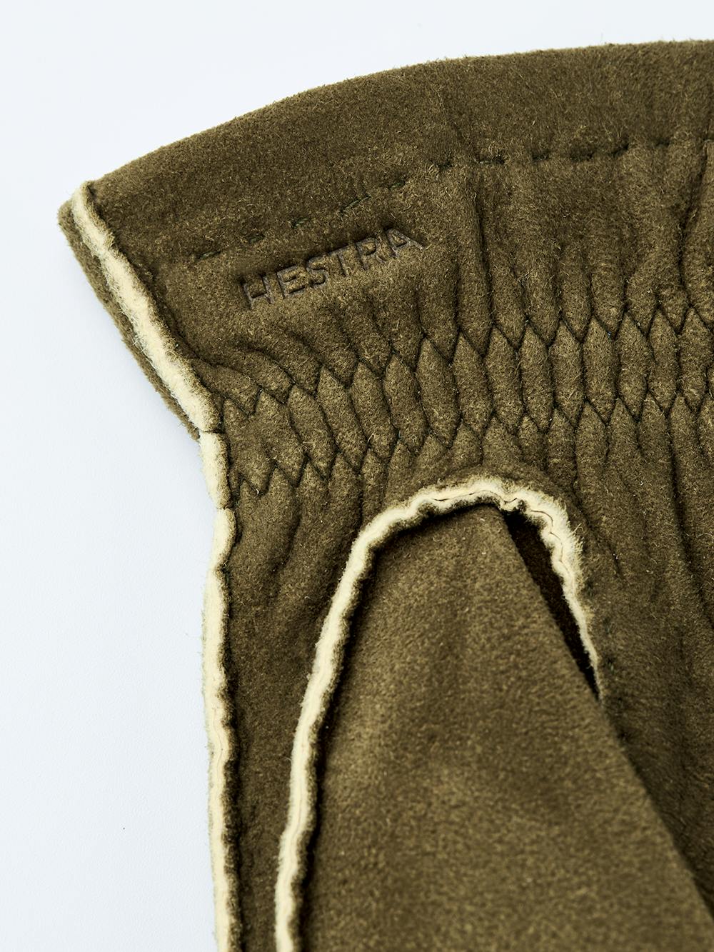 Moss green suede protective glove with elasticated wrist
 (2 of 3)