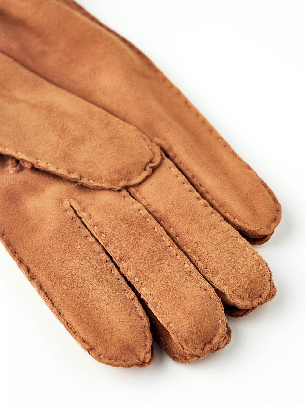 Light brown hand-sewn suede glove with leather strap and button
(3 of 7)