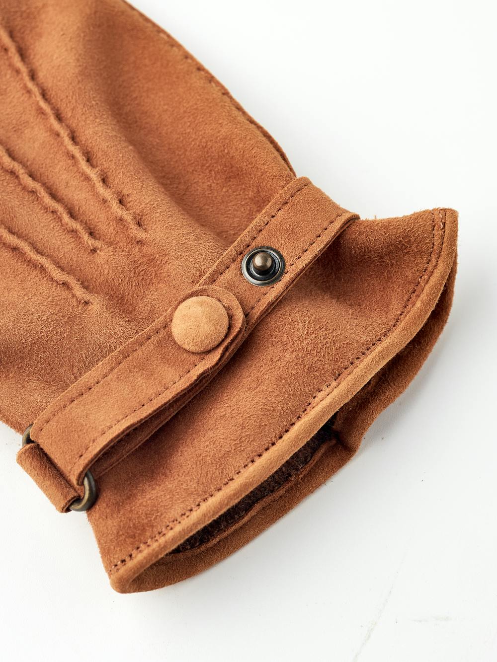 Light brown hand-sewn suede glove with leather strap and button
(4 of 7)