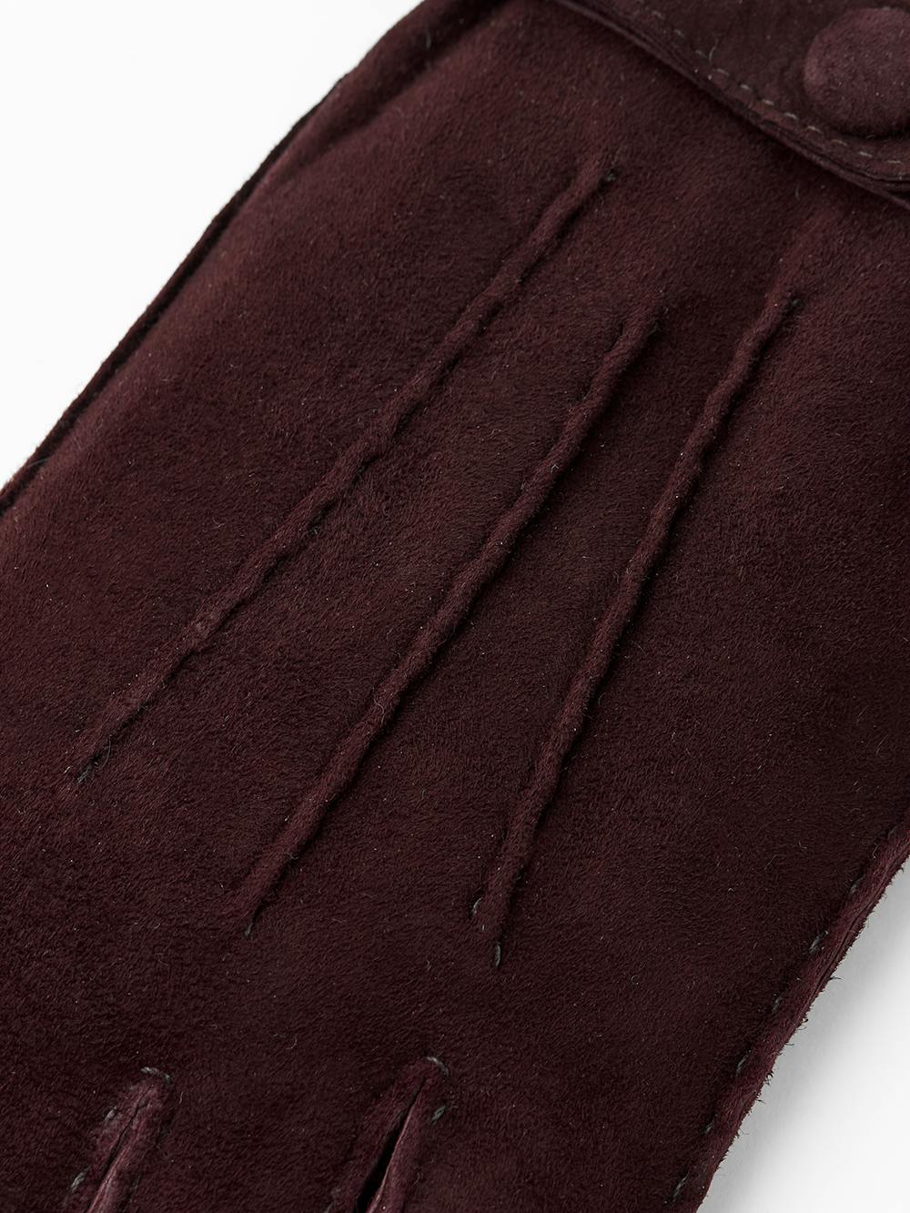 Brown hand-sewn suede glove with leather strap and button
(2 of 4)