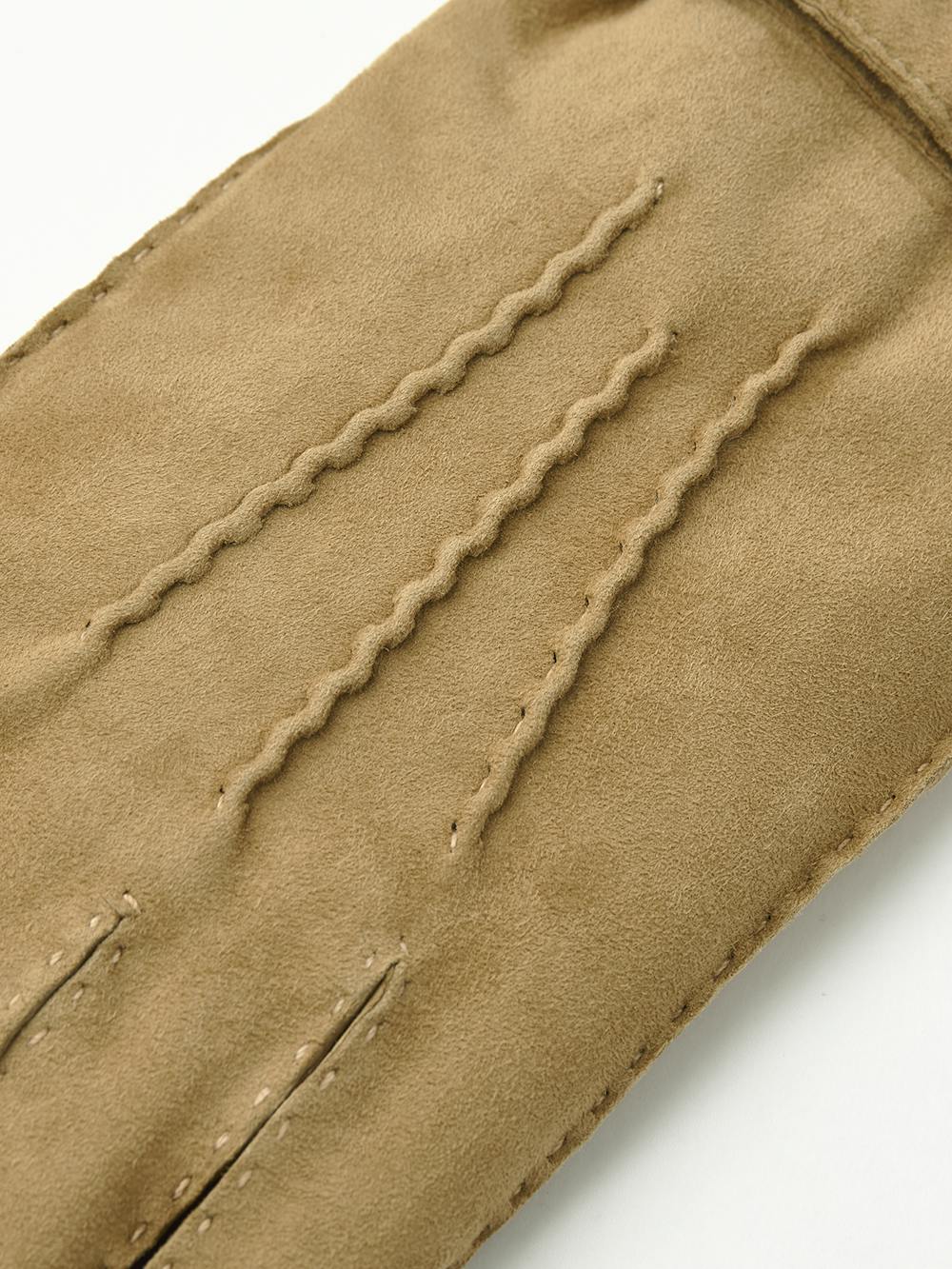 Dark beige hand-sewn suede glove with leather strap and button
 (4 of 4)