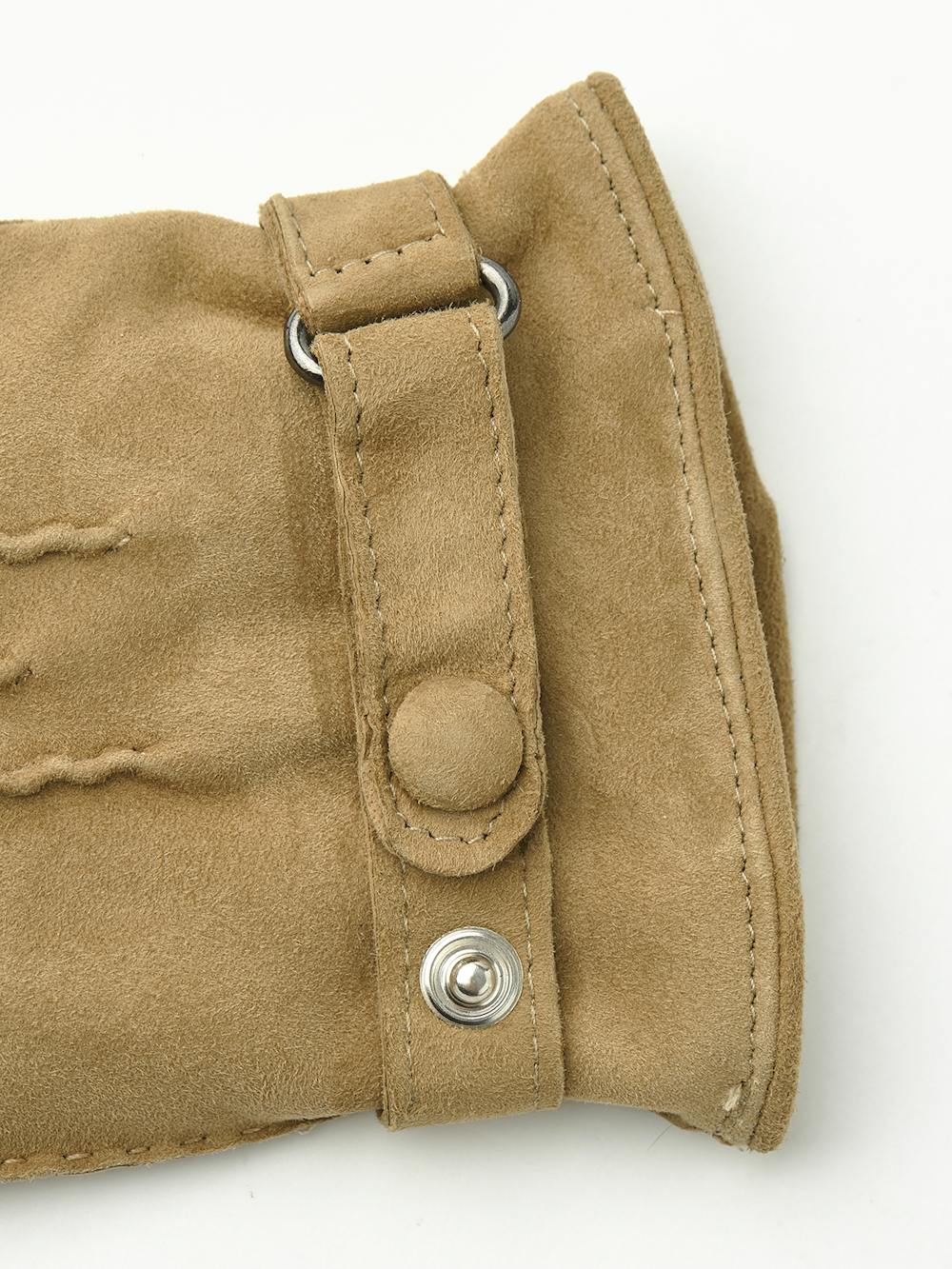 Dark beige hand-sewn suede glove with leather strap and button
(3 of 4)