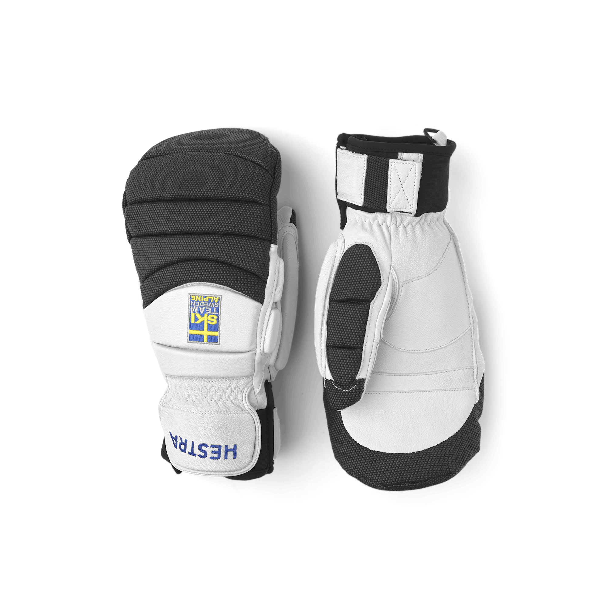 White alpine goat leather mitten with gray backhand protection
 (1 of 5)