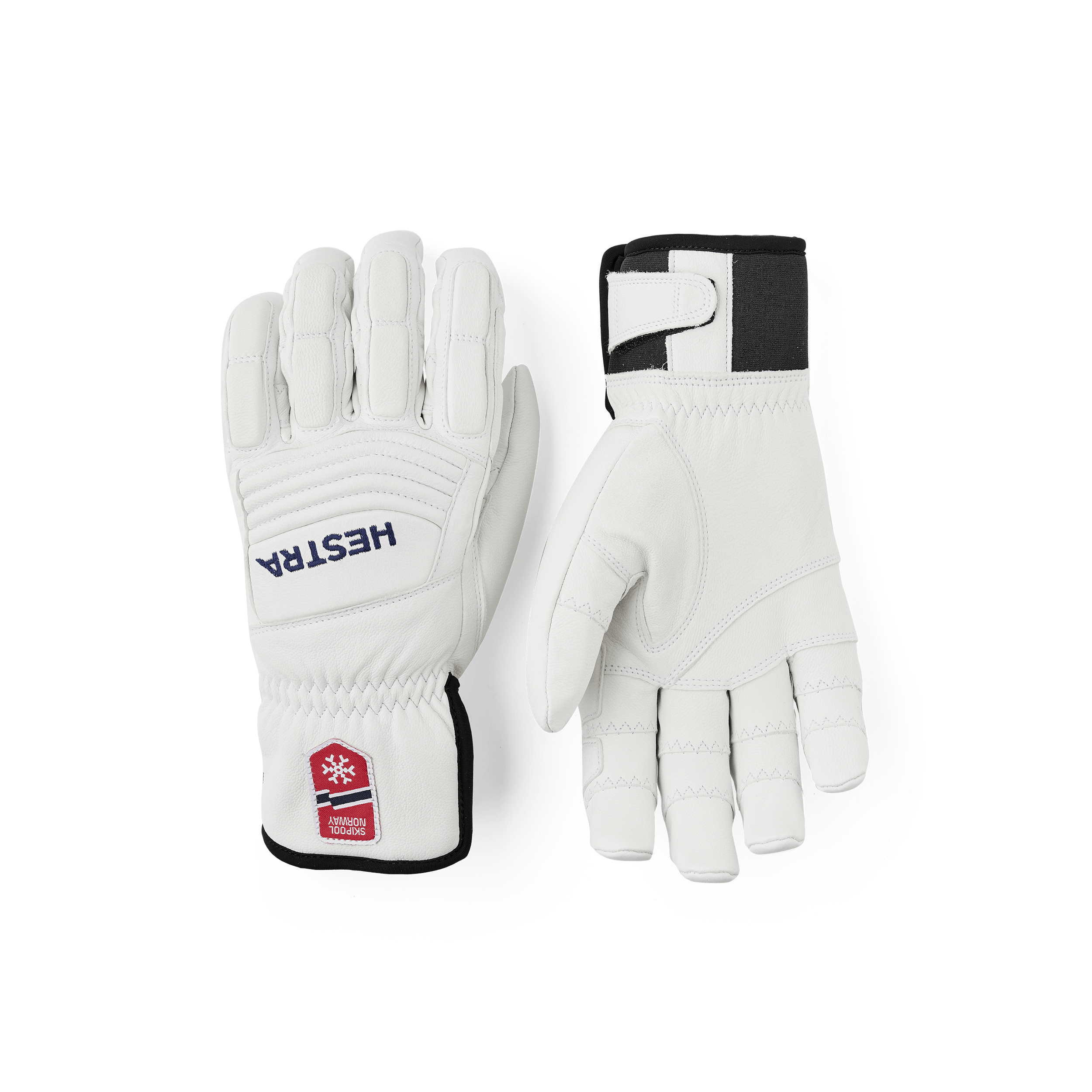 Weißer Skihandschuh aus Ziegenleder mit verstellbarer Öffnung.
 (1 oder 6)