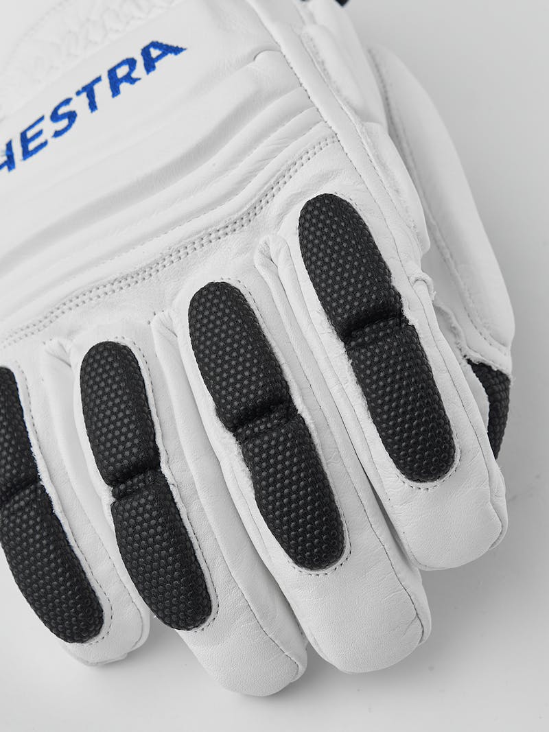 White goat leather ski glove with gray backhand protection 
 (3 of 5)