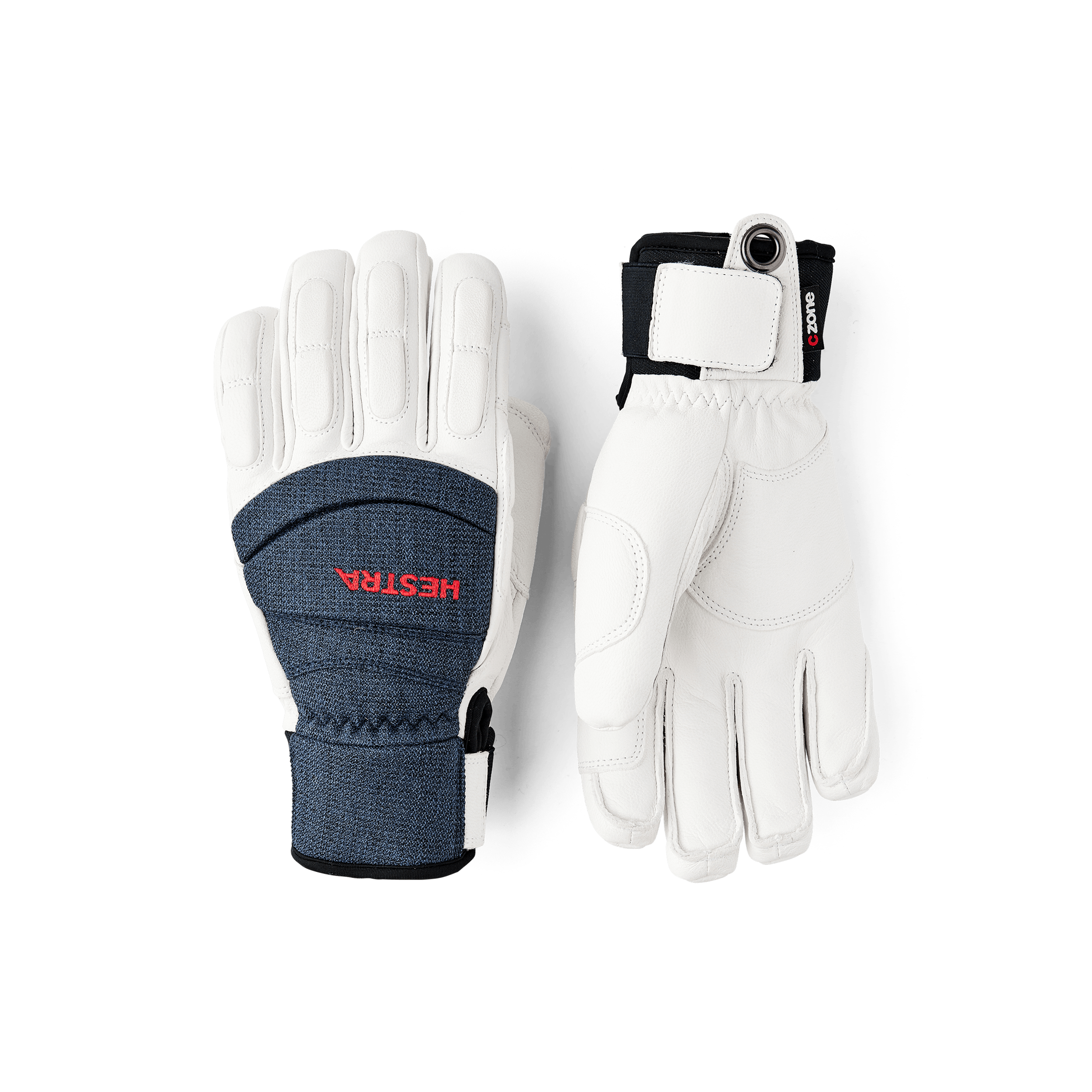 White goat leather ski glove with dark blue fabric back with shock-absorbing panels
(1 of 6)