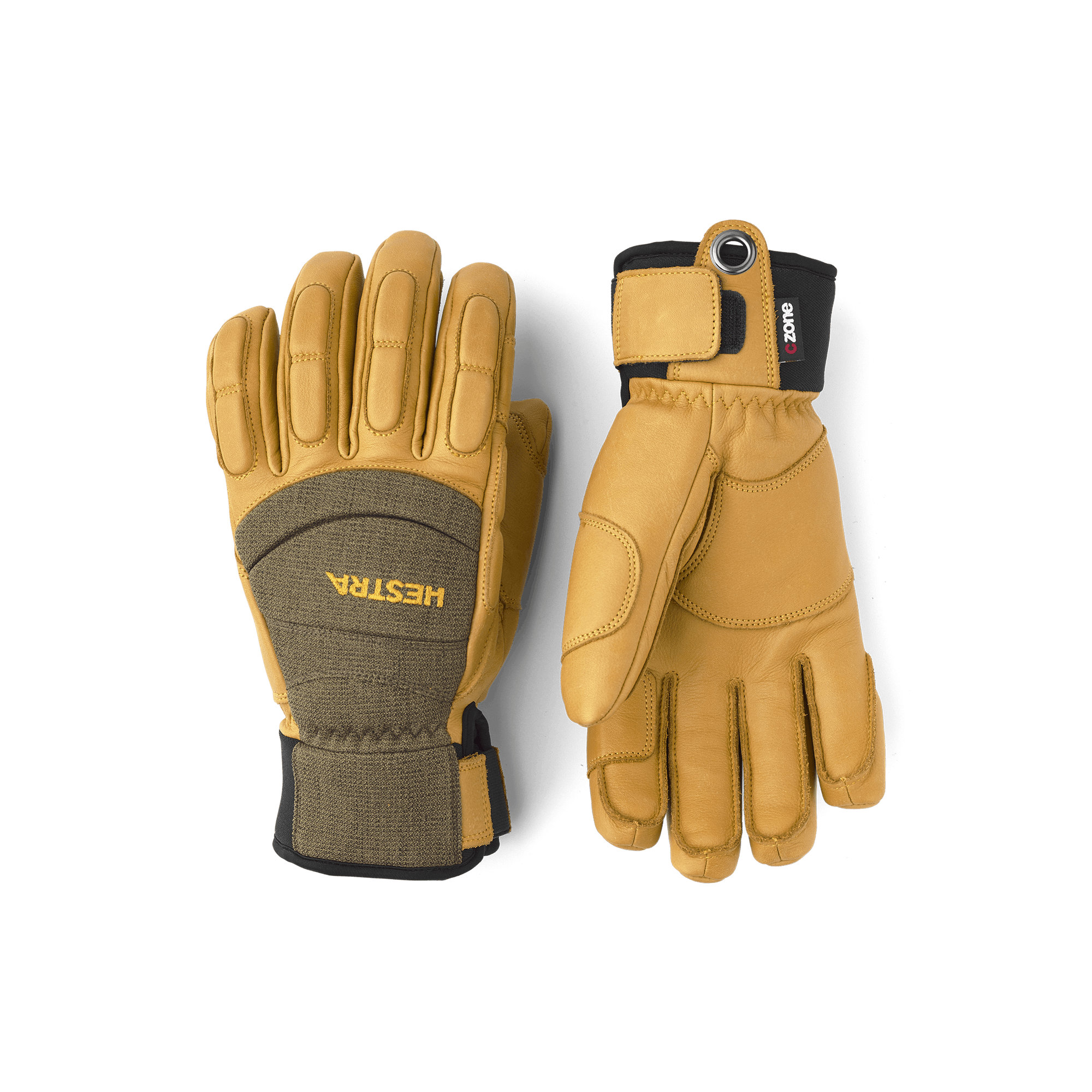 Light brown goat leather ski glove with green fabric back with shock-absorbing panels
(1 of 6)