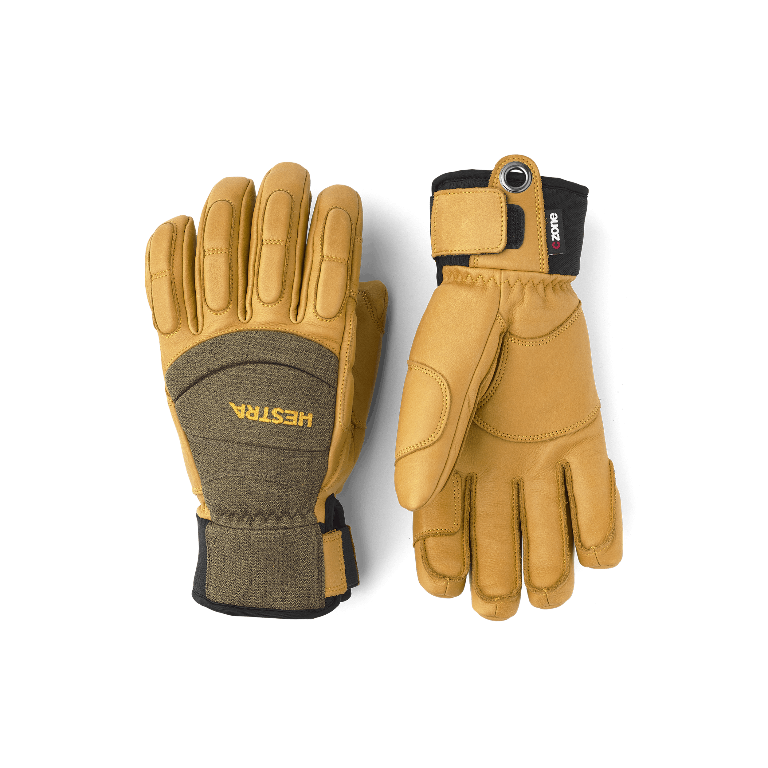 Light brown goat leather ski glove with green fabric back with shock-absorbing panels
 (1 of 6)