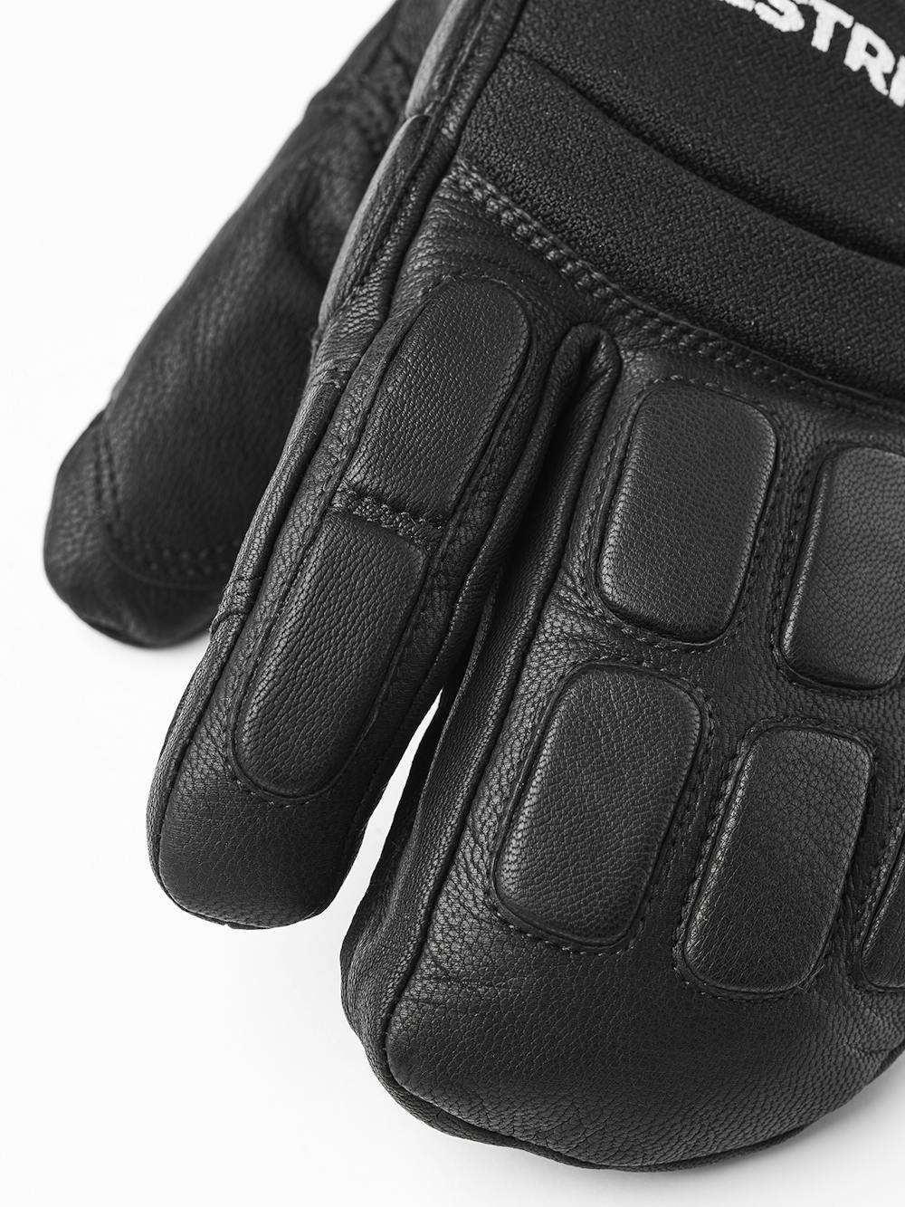 Black three finger goat leather ski glove with black fabric back with shock-absorbing panels
 (2 of 6)