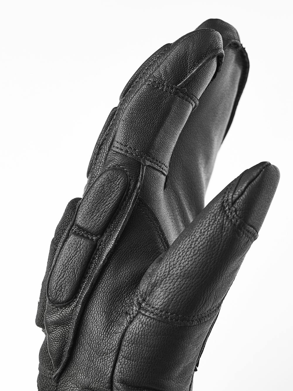 Black three finger goat leather ski glove with black fabric back with shock-absorbing panels
 (4 of 6)