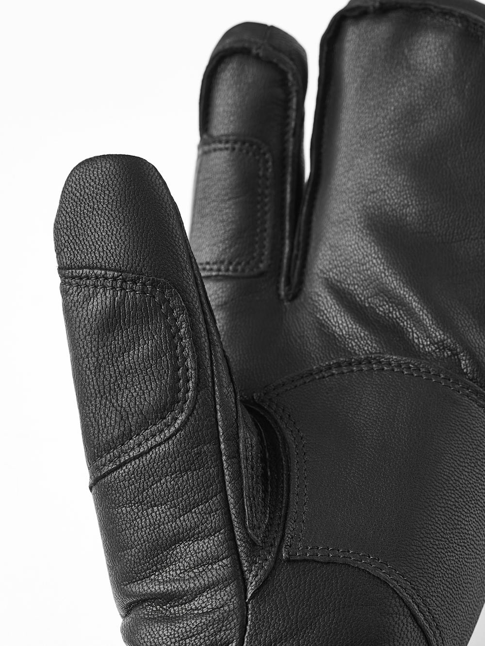 Black three finger goat leather ski glove with black fabric back with shock-absorbing panels
 (5 of 6)