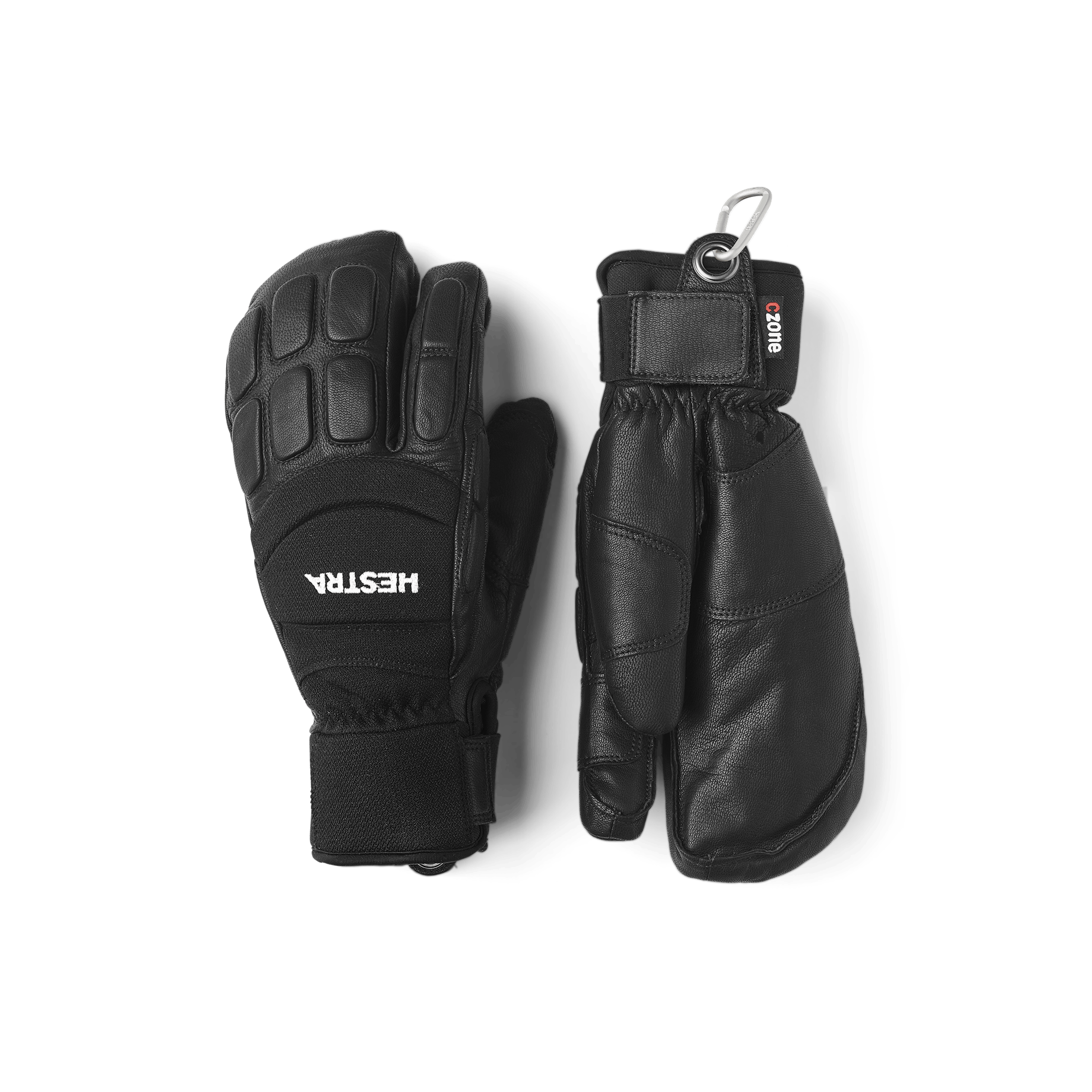 Black three finger goat leather ski glove with black fabric back with shock-absorbing panels
 (1 of 6)