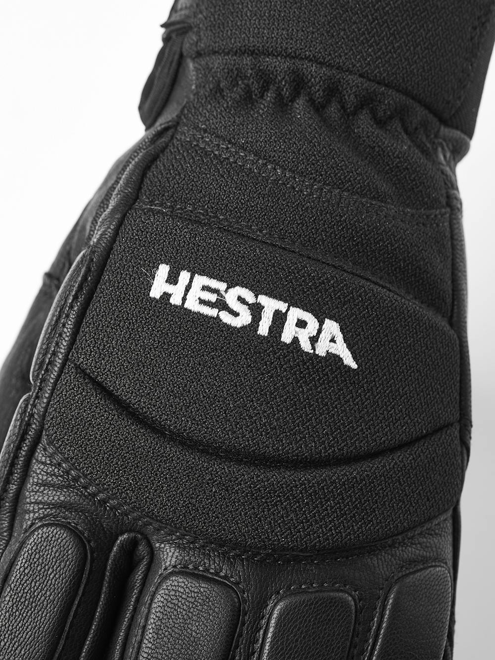 Black three finger goat leather ski glove with black fabric back with shock-absorbing panels
 (3 of 6)