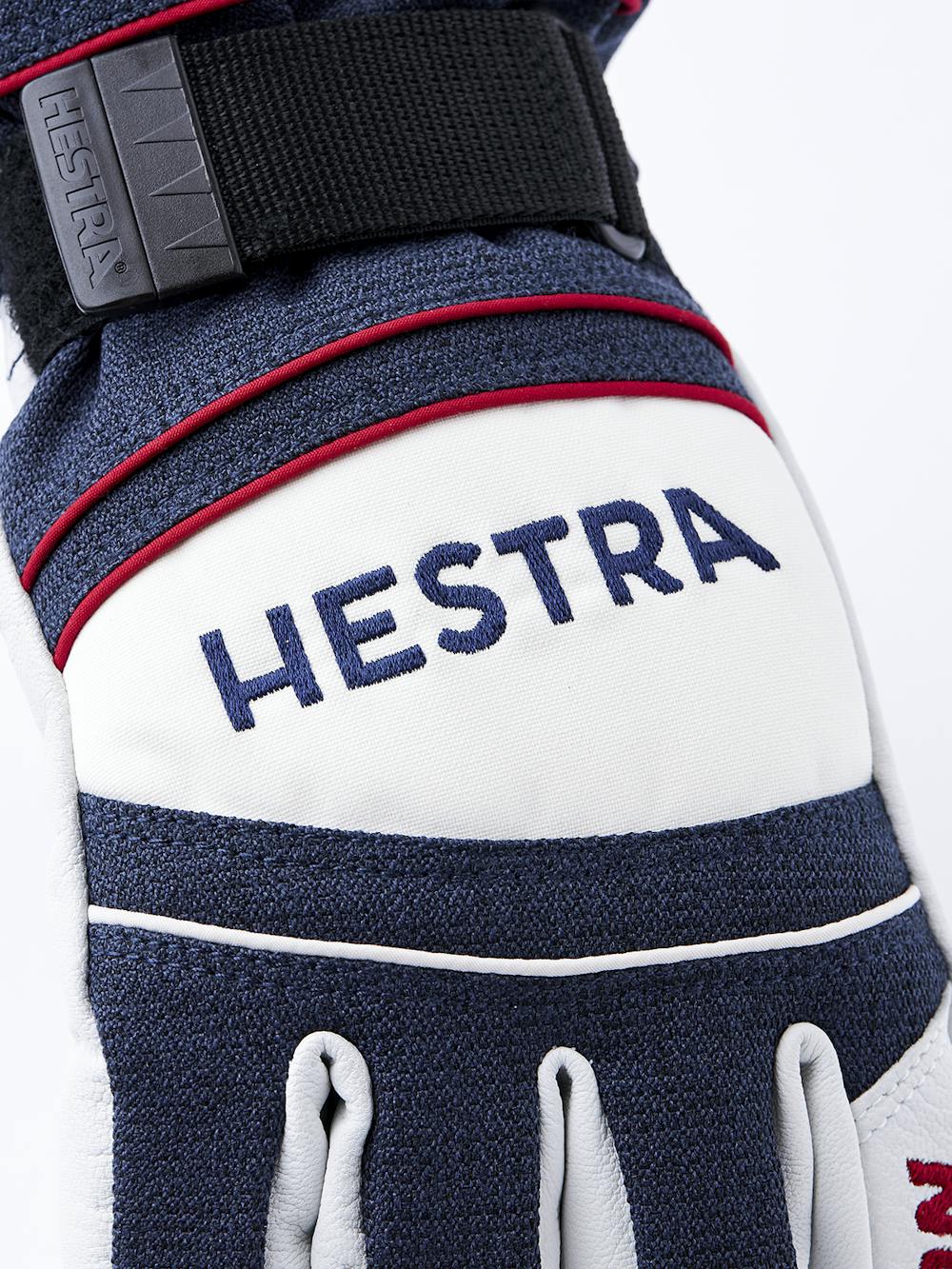 Blau-weißer Handschuh aus Ziegenleder und Stoff
(6 oder 6)