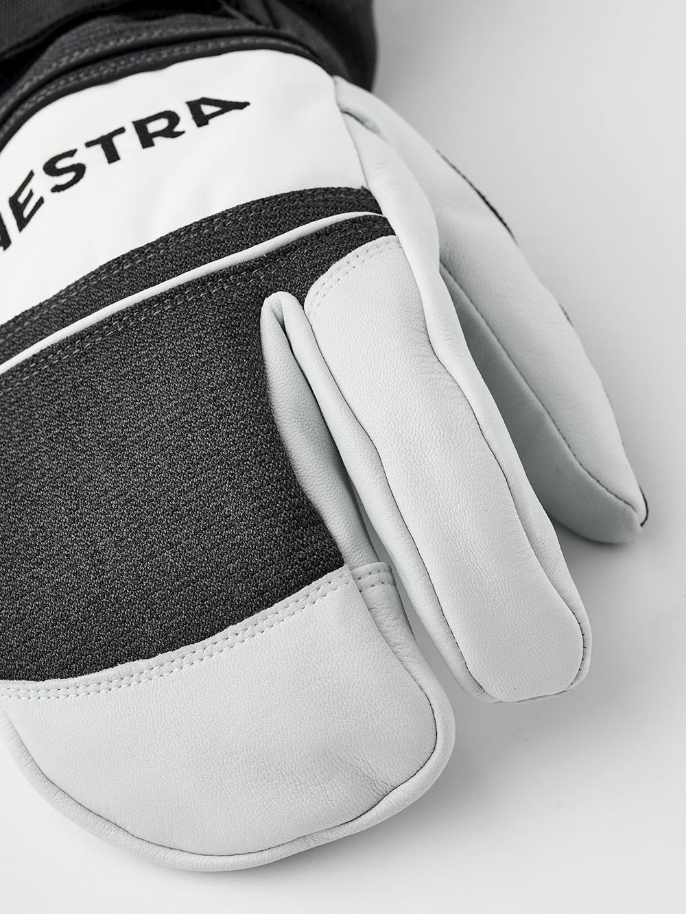 Gray white goat leather and fabric three finger glove
(5 of 6)