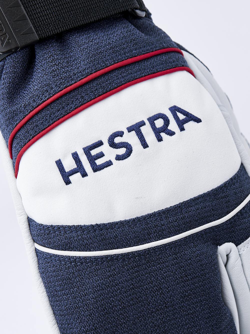 Blue white goat leather and fabric three finger glove
(6 of 6)