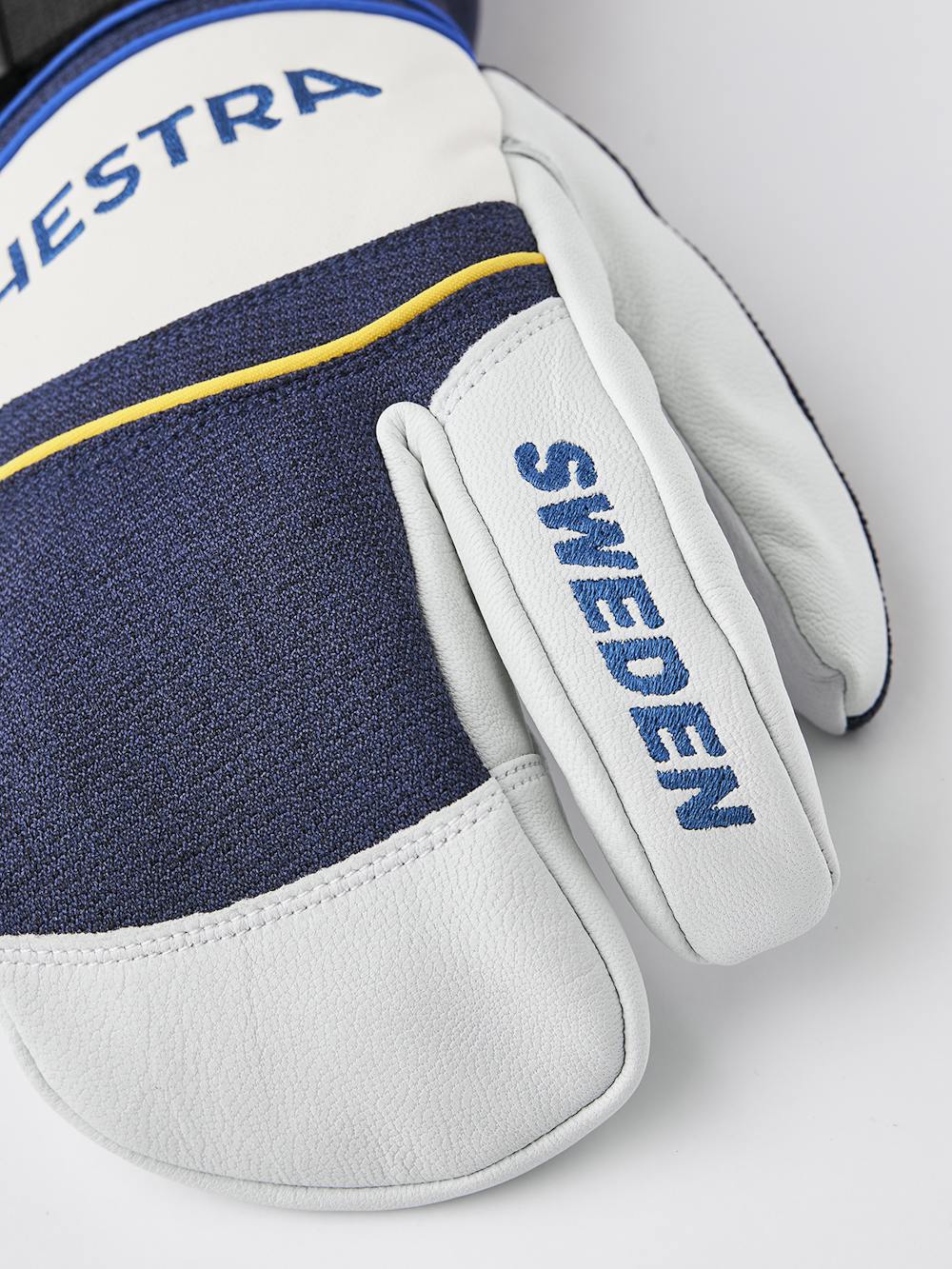 Blue white goat leather and fabric three finger glove
 (5 of 6)