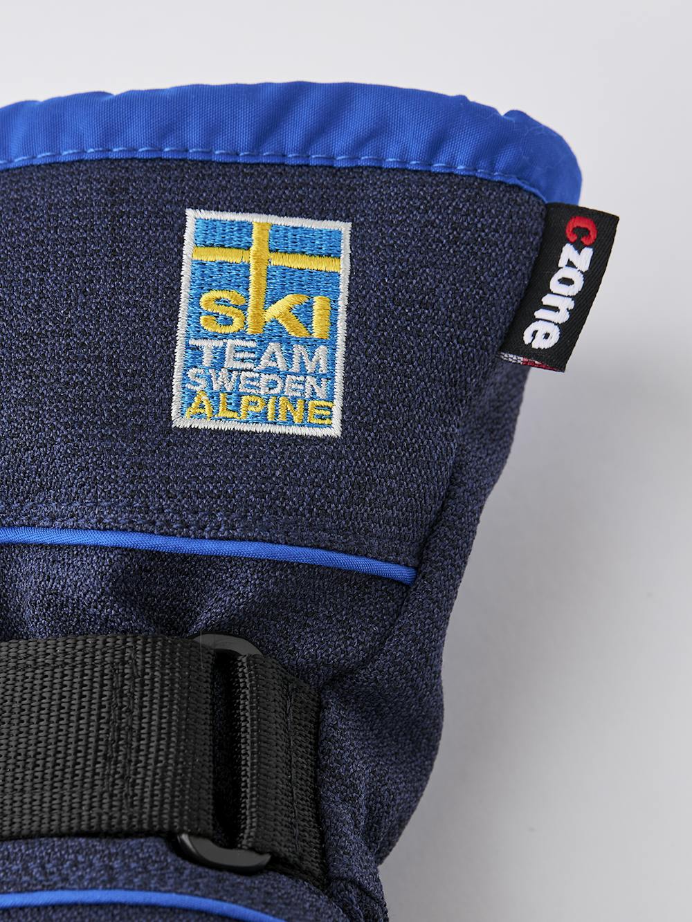 Blue white goat leather and fabric three finger glove
(3 of 6)