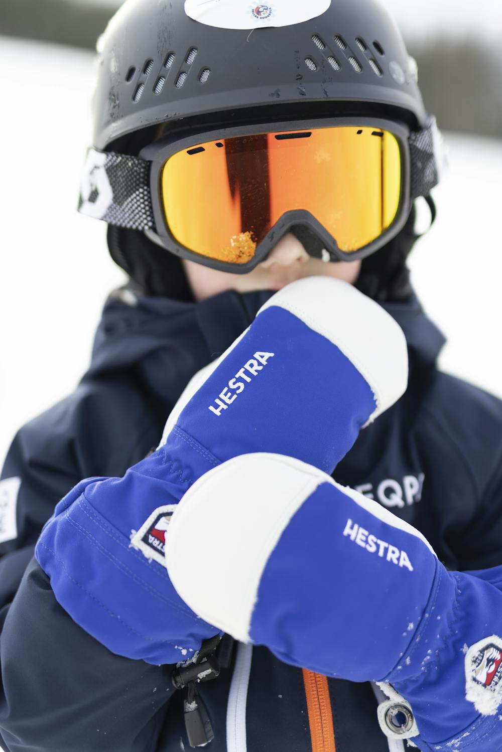 Blue mitten with white goat leather palm
 (2 of 12)