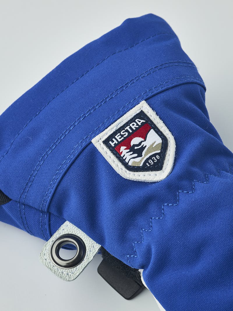Blue three finger glove with white goat leather palm
 (3 of 6)