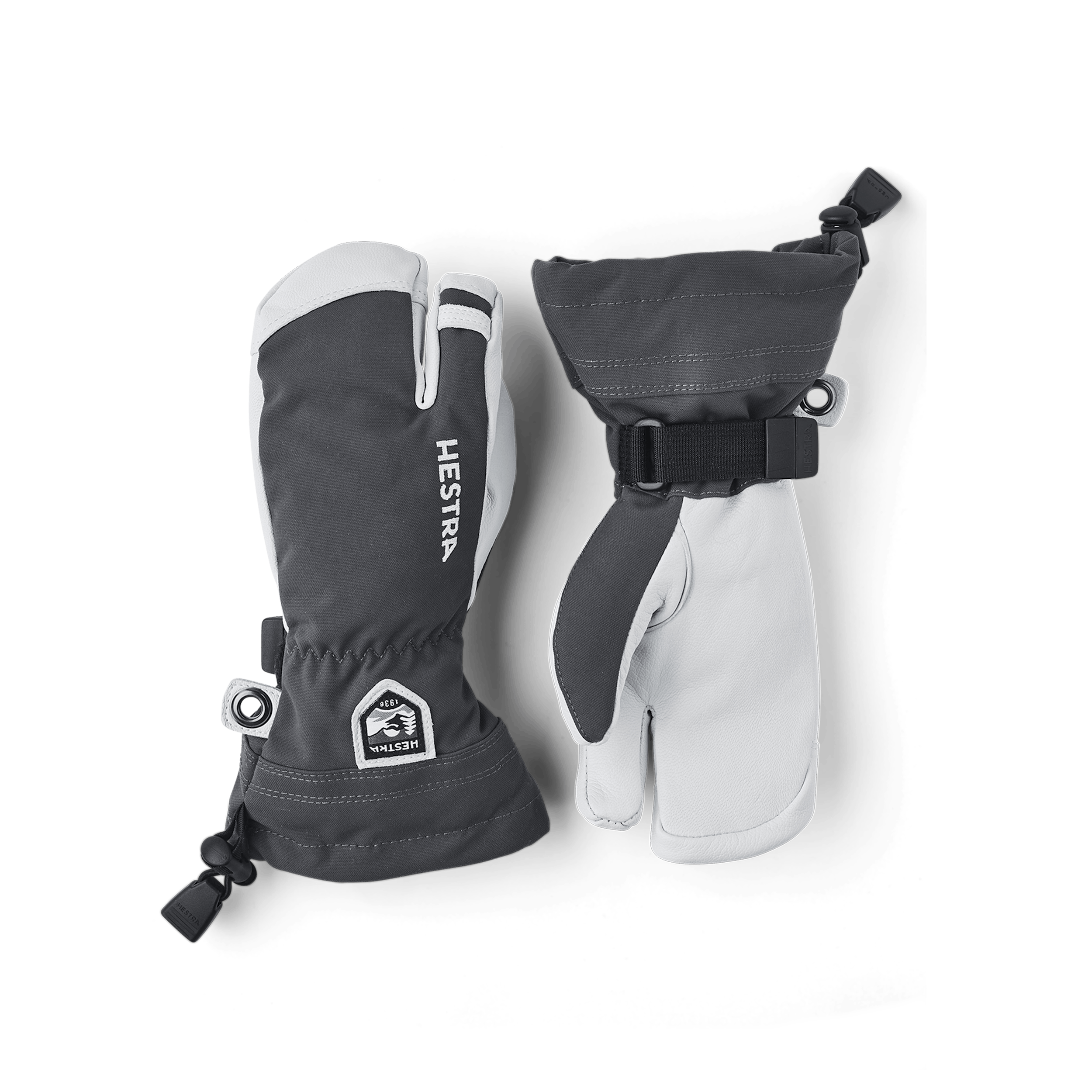 Gray three finger glove with white goat leather palm
 (1 of 6)