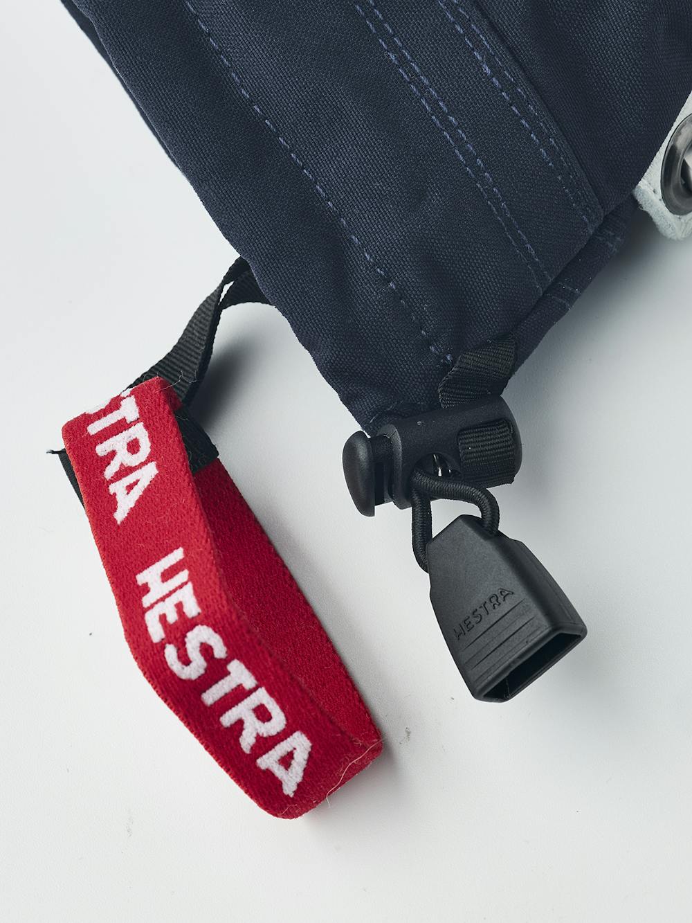 Mörkblå trefingershandske med vitt getskinn i innerhanden
 (7 oder 7)