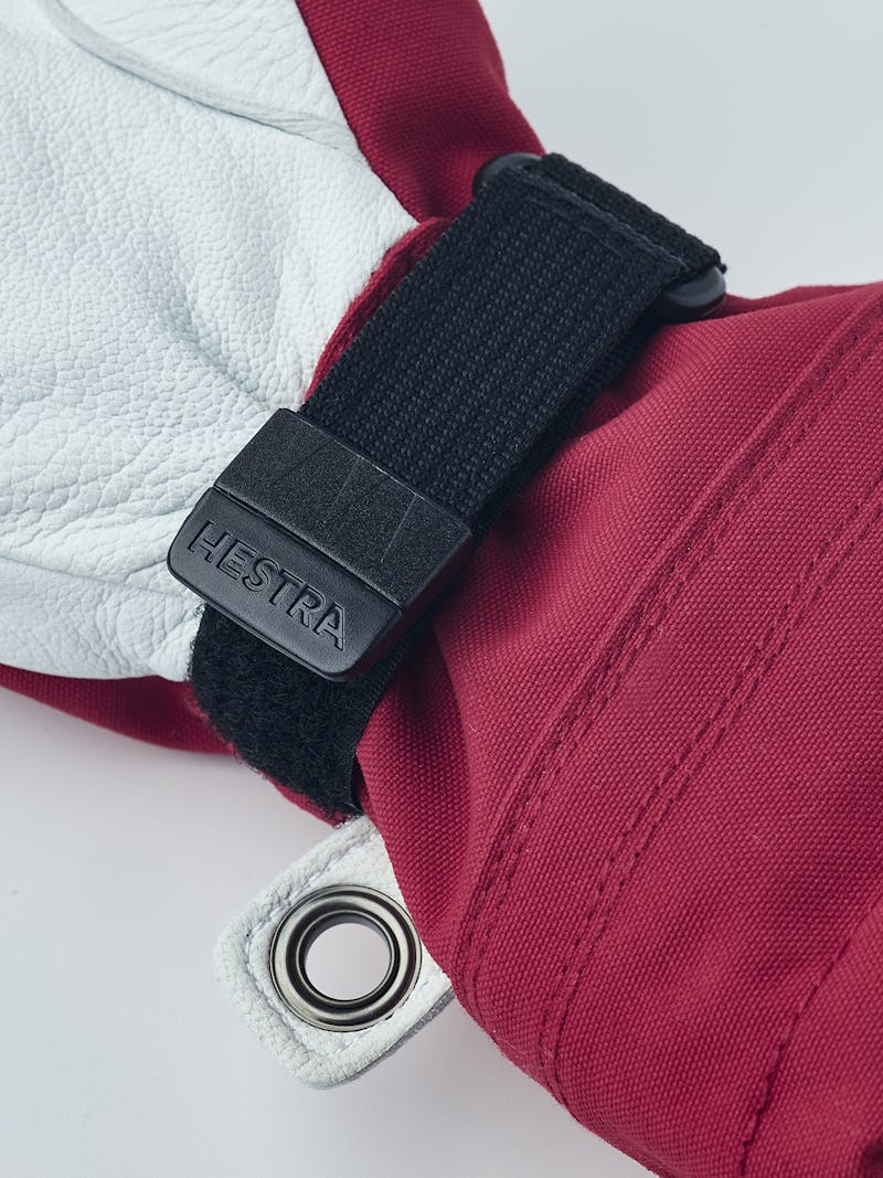 Red three finger glove with white goat leather palm
 (4 of 6)