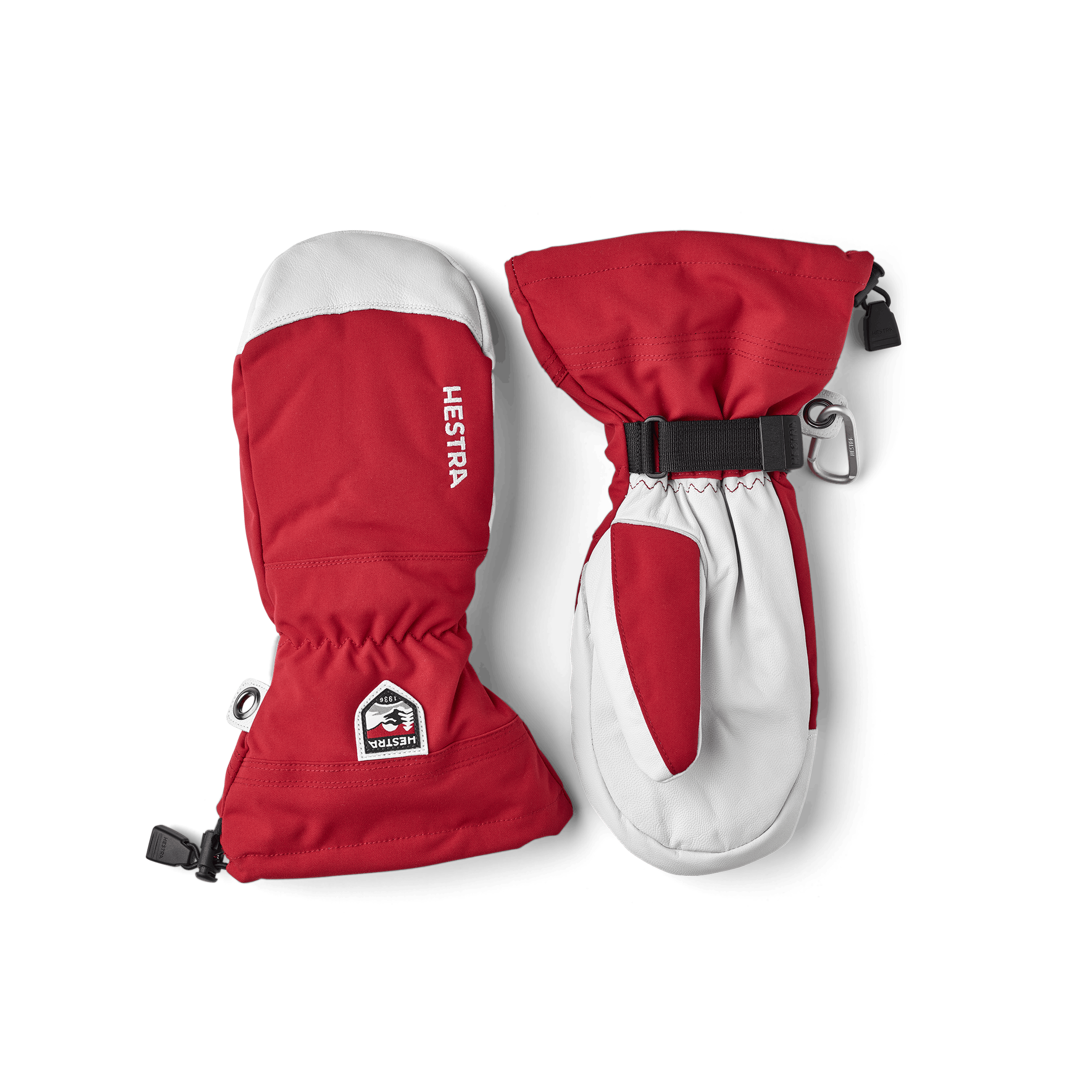 Roter Fausthandschuh mit weißem Ziegenleder an der Innenhand
 (1 oder 12)