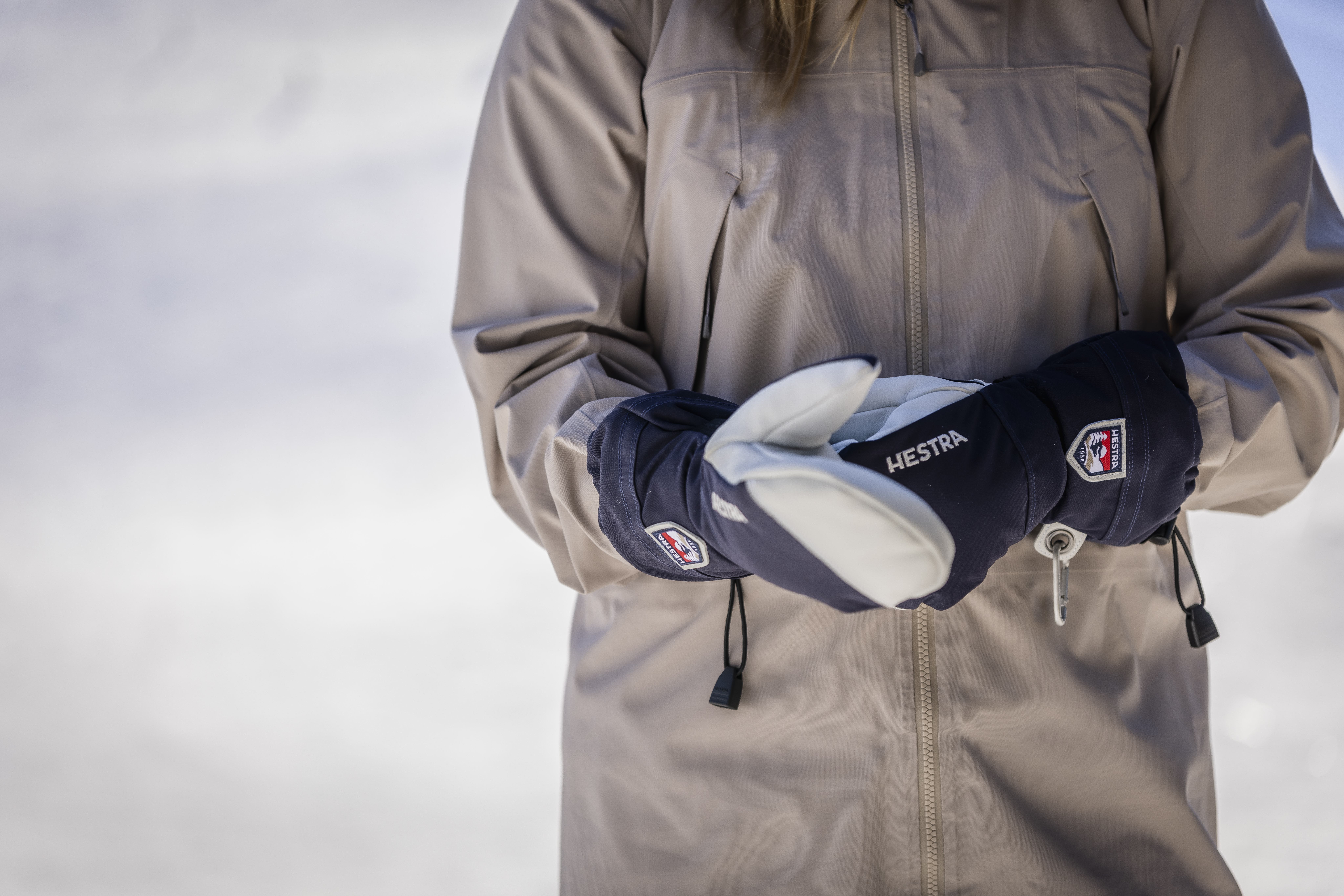 白 フリル付 Hestra Army Leather Heli Ski Glove Classic Snow Mitten for Skiing,  Snowboarding and Mountaineering, Navy, 10並行輸入