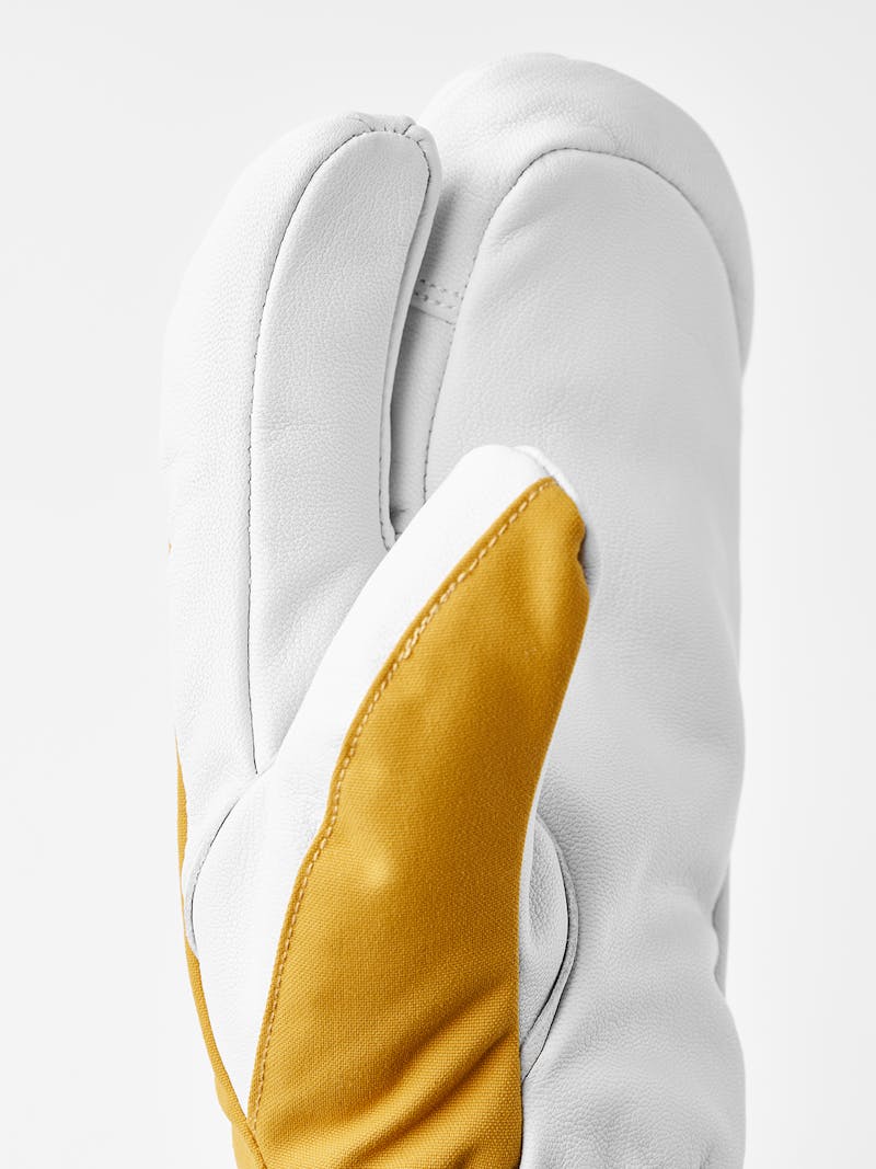 Yellow three finger glove with white goat leather palm
 (2 of 8)