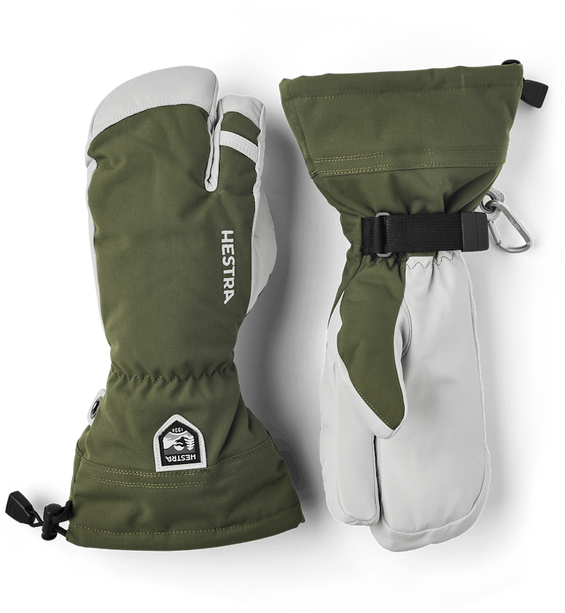 Moss green three finger glove with white goat leather palm
 (1 of 7)