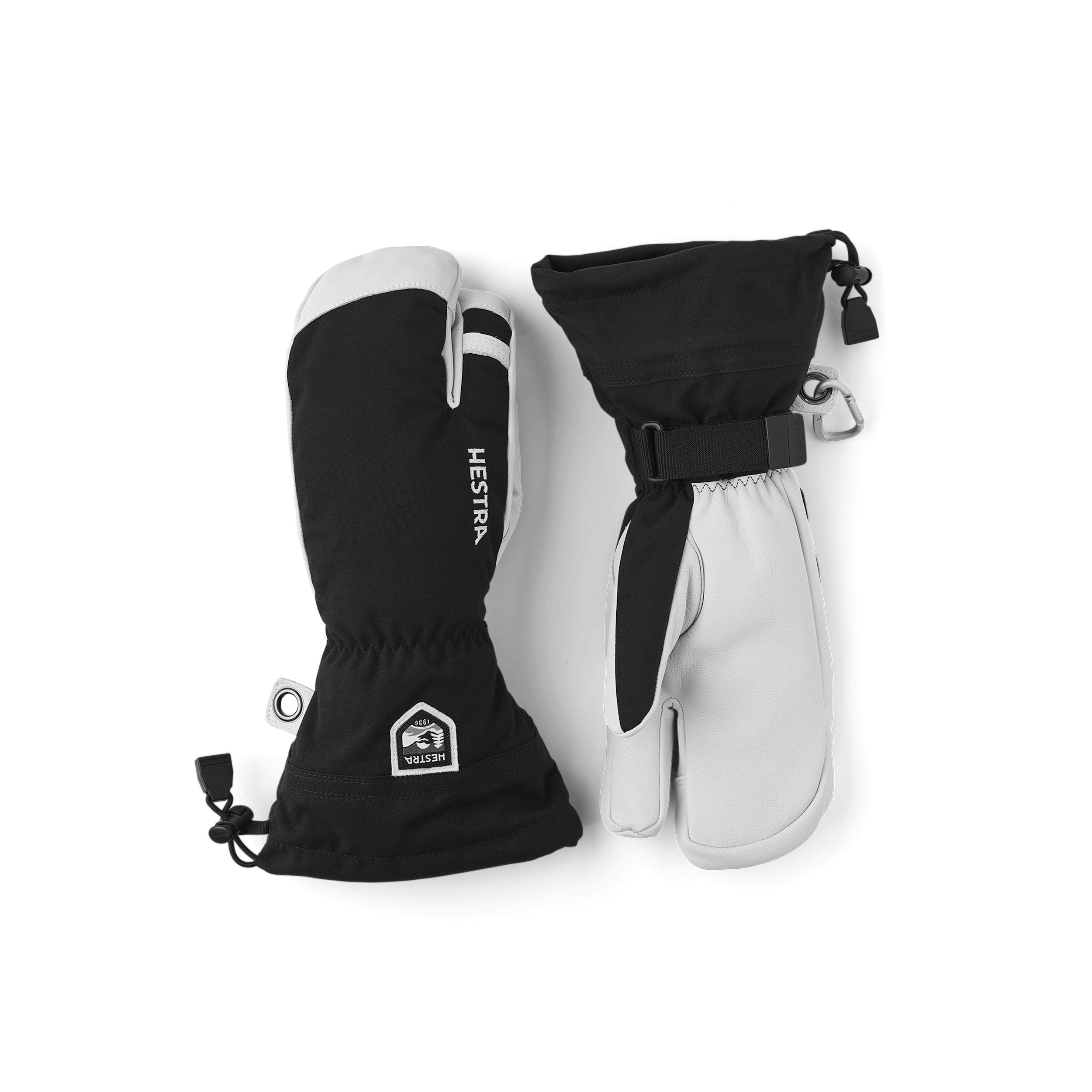 Black three finger glove with white goat leather palm
 (1 of 6)