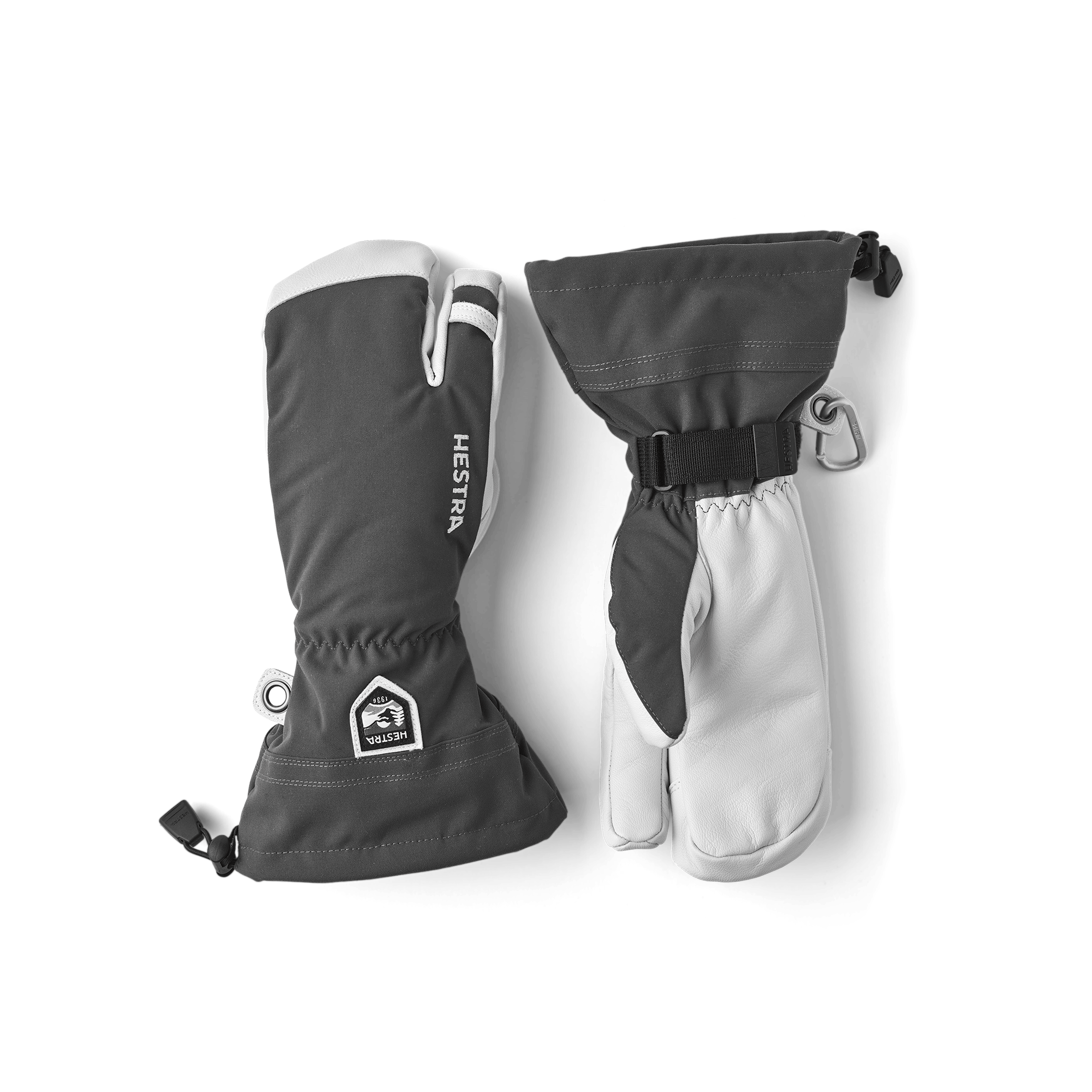 Gray three finger glove with white goat leather palm
 (1 of 9)