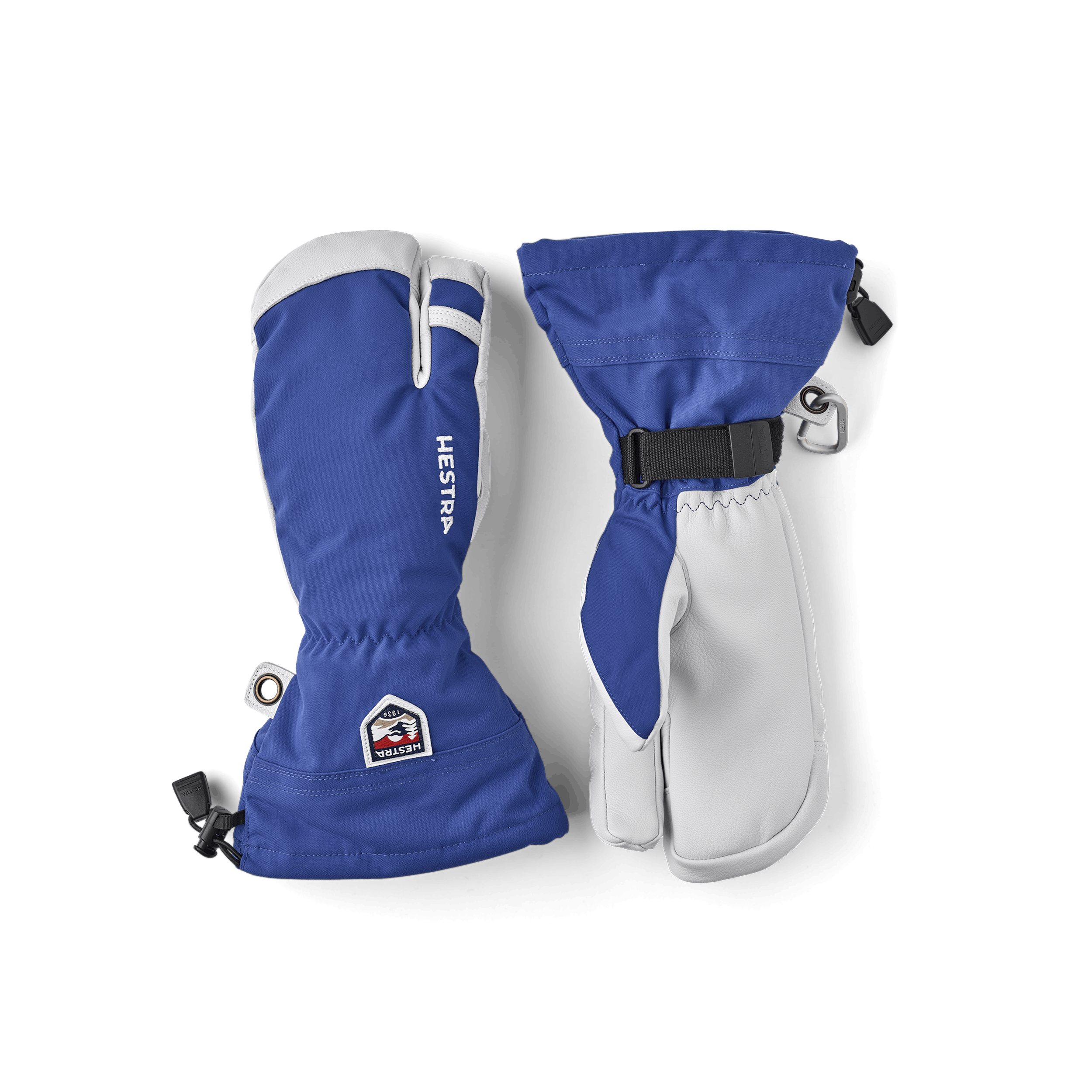 Blue three finger glove with white goat leather palm
 (1 of 7)