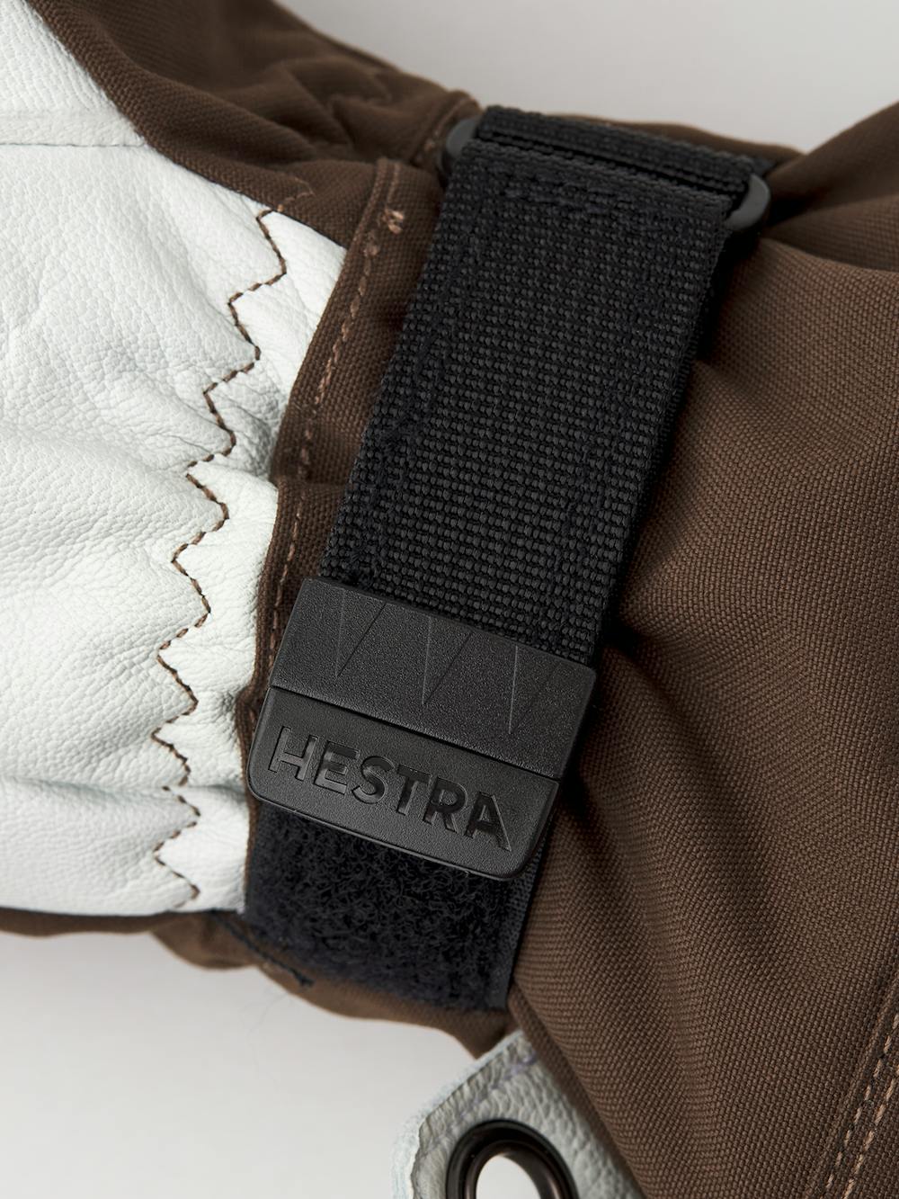 Dark brown three finger glove with white goat leather palm
 (4 of 6)