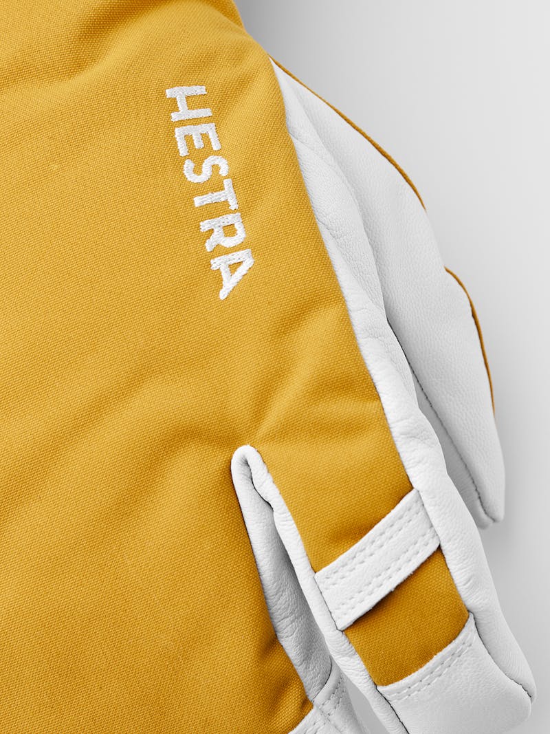Yellow three finger glove with white goat leather palm
 (5 of 8)