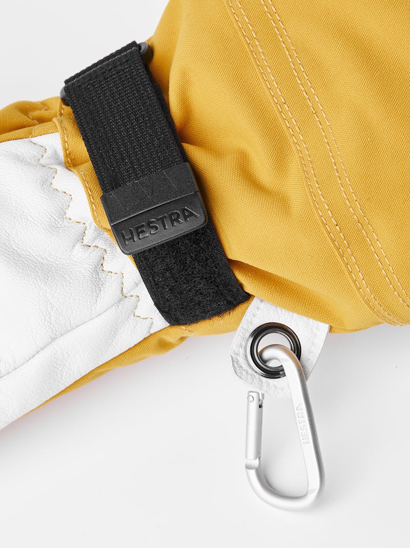Yellow three finger glove with white goat leather palm
 (6 of 8)