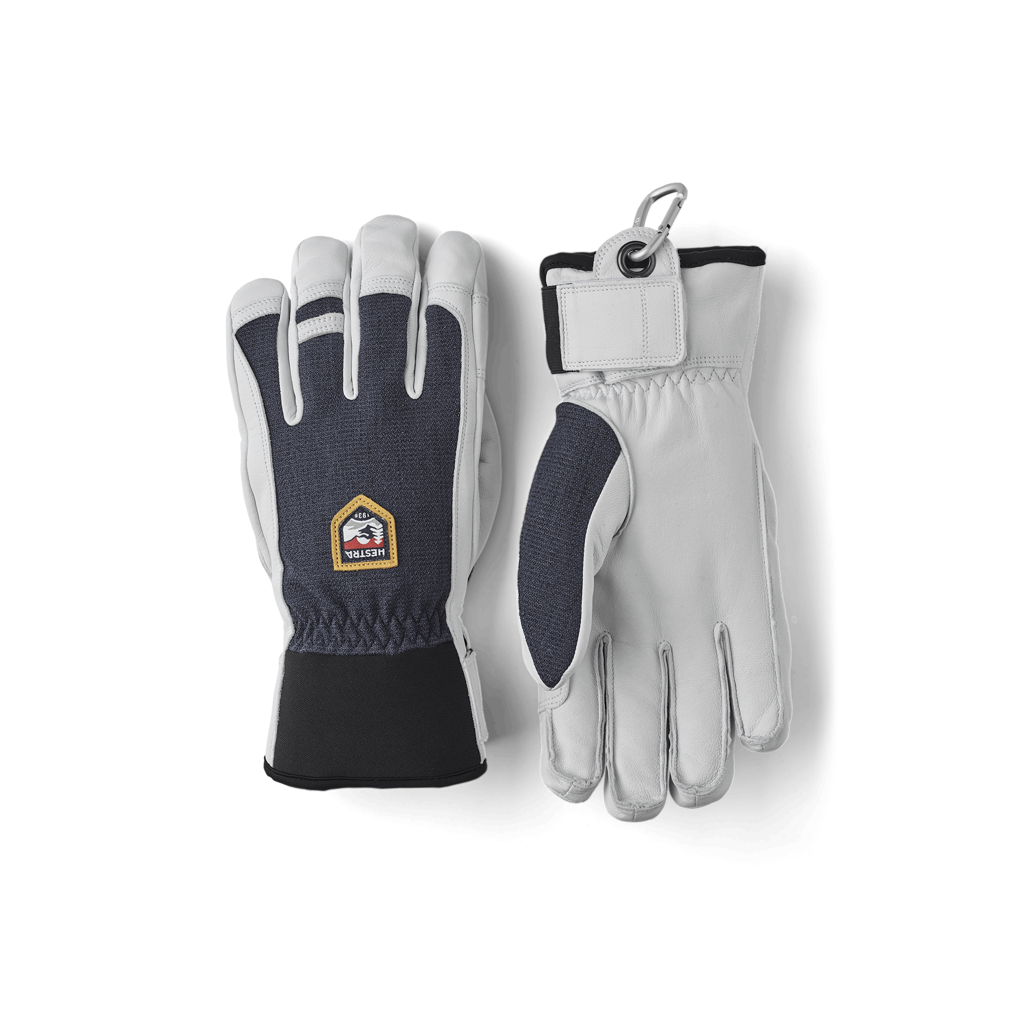 Dunkelblauer Skihandschuh mit weißem Ziegenleder an der Innenhand
(1 oder 6)