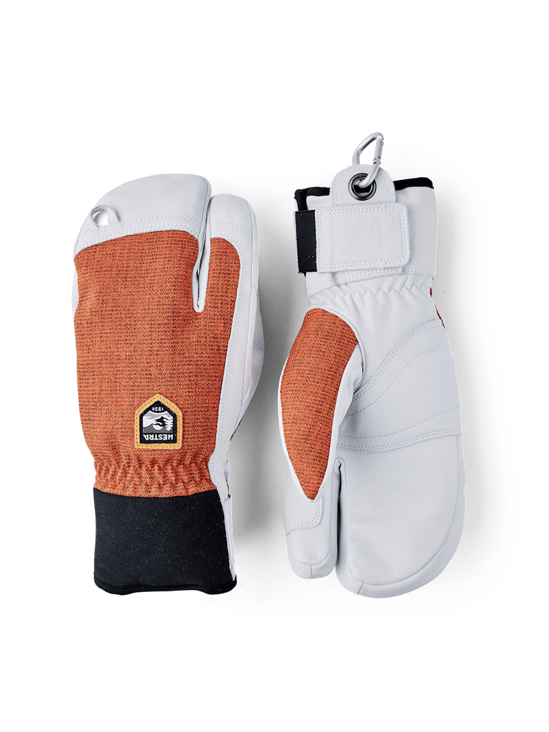 Brick red three finger glove with white goat leather palm
 (1 of 6)