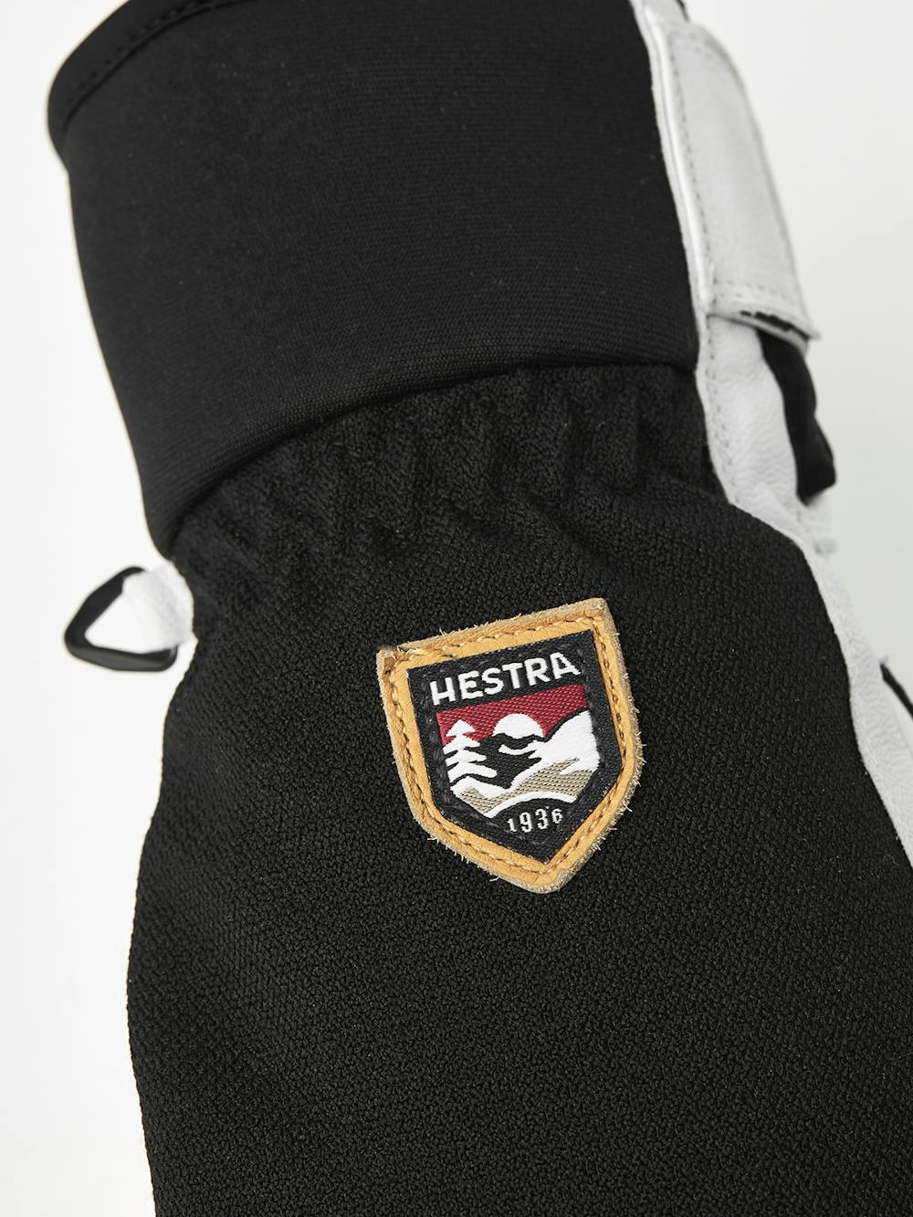 Schwarzer Dreifingerhandschuh mit weißem Ziegenleder an der Innenhand
 (3 oder 5)