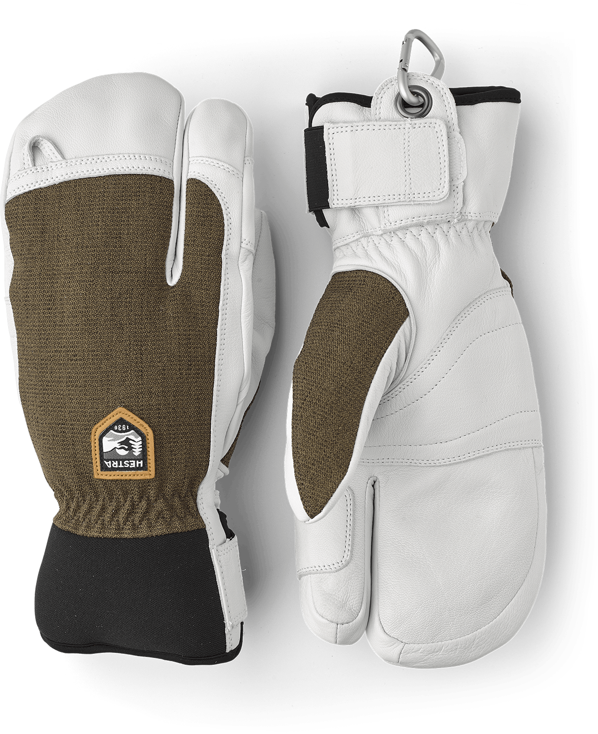 Moss green three finger glove with white goat leather palm
 (1 of 4)