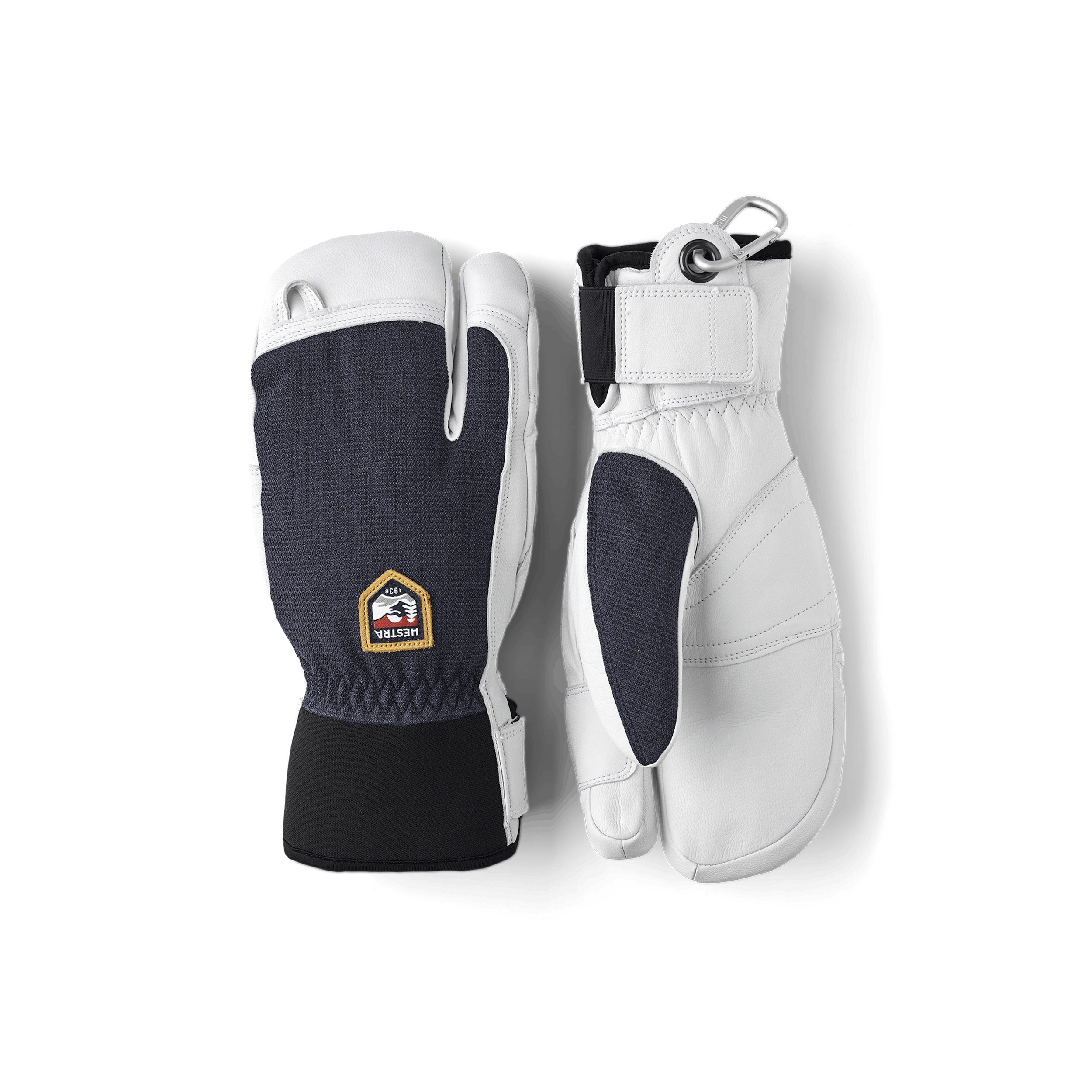 Dark blue three finger glove with white goat leather palm
(1 of 5)