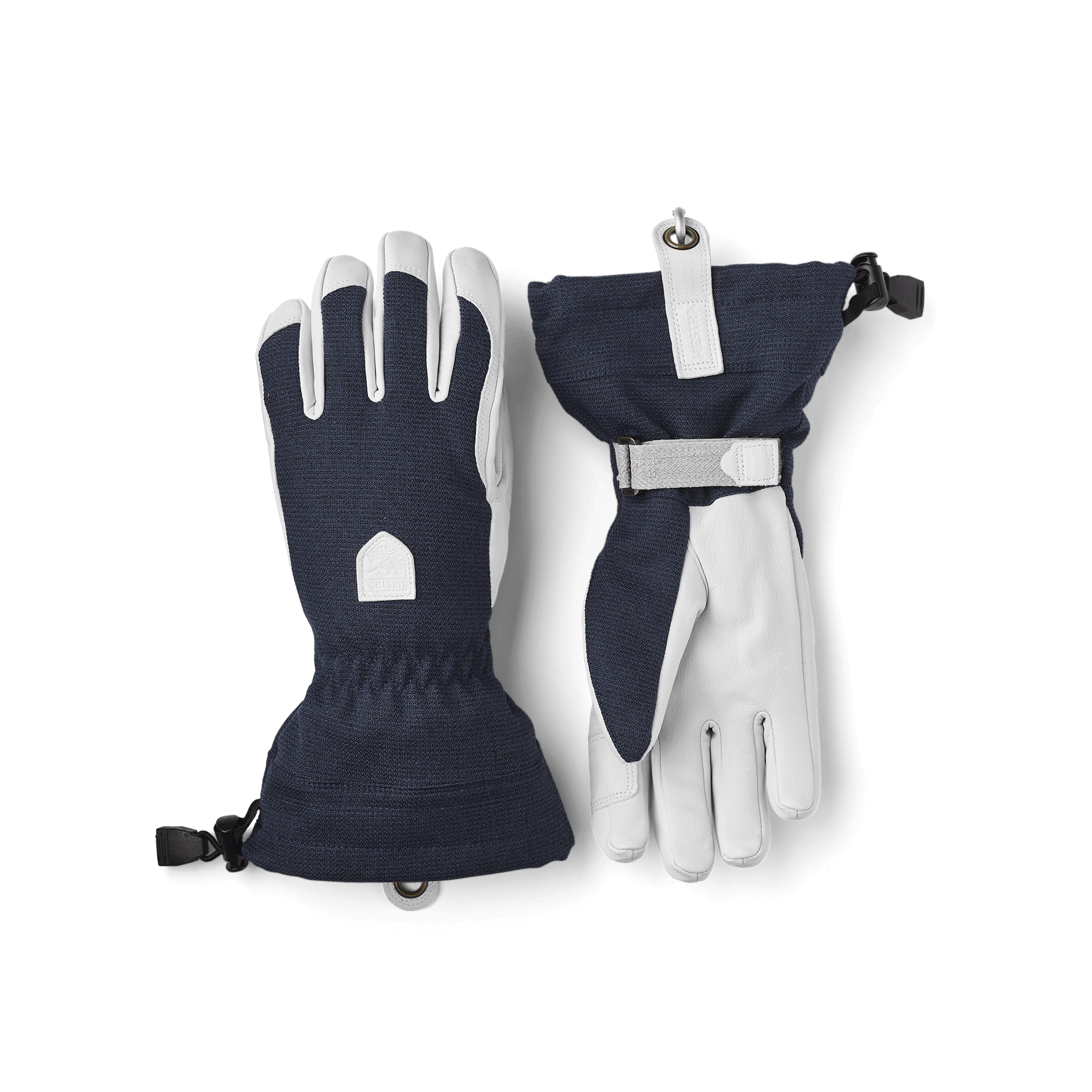 Dunkelblauer Skihandschuh mit weißem Ziegenleder an der Innenhand
 (1 oder 6)