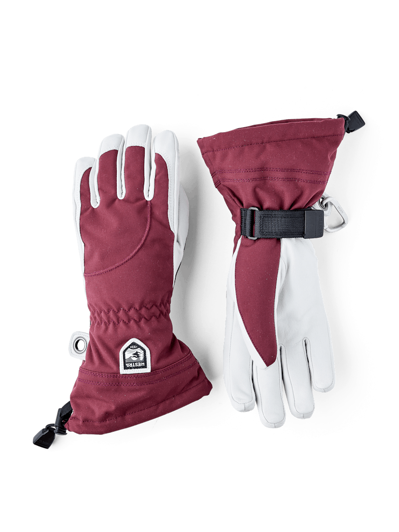 Wine red ski glove with white goat leather palm
 (1 of 7)