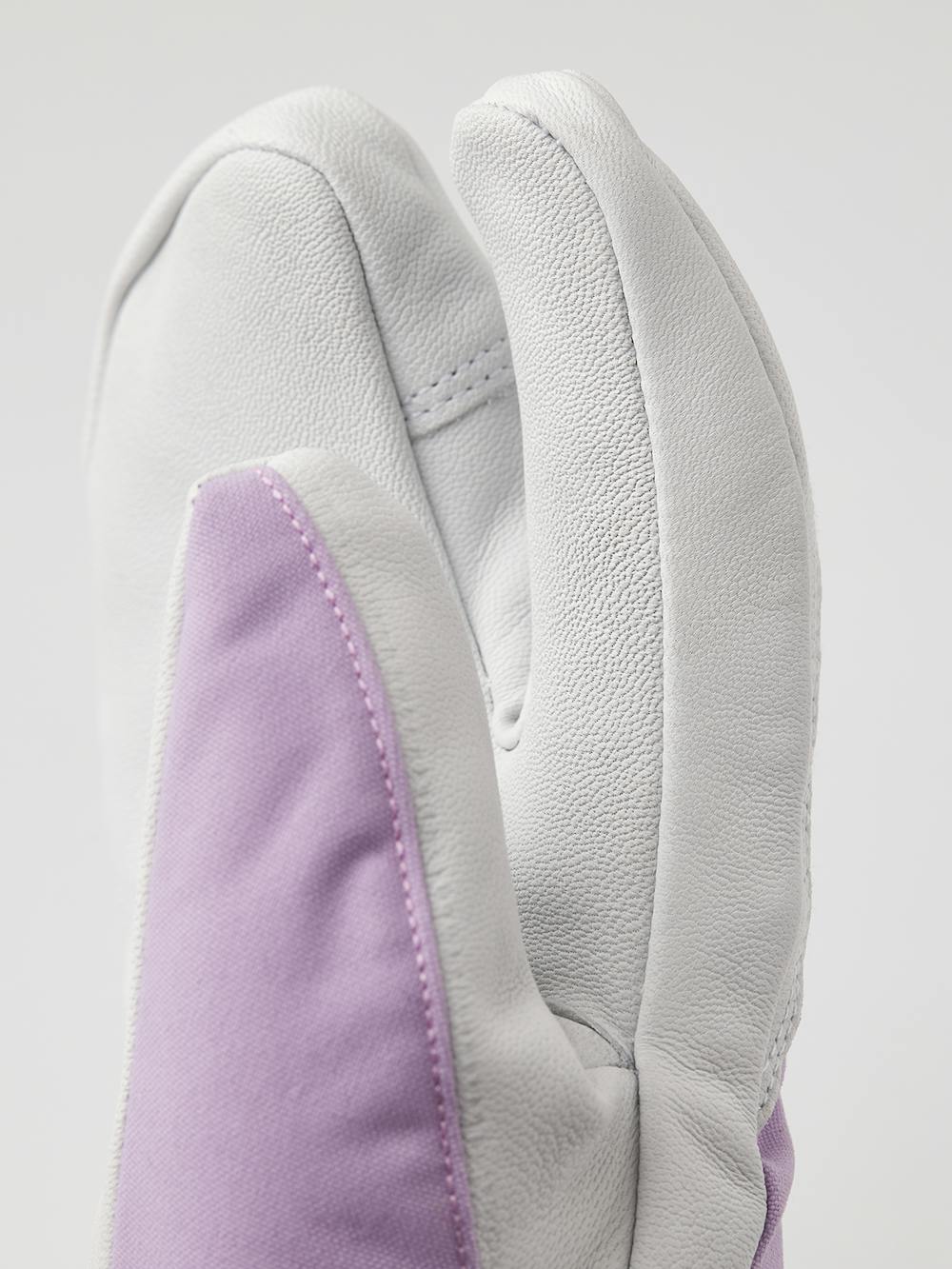 Light purple three finger glove with white goat leather palm
 (5 of 6)